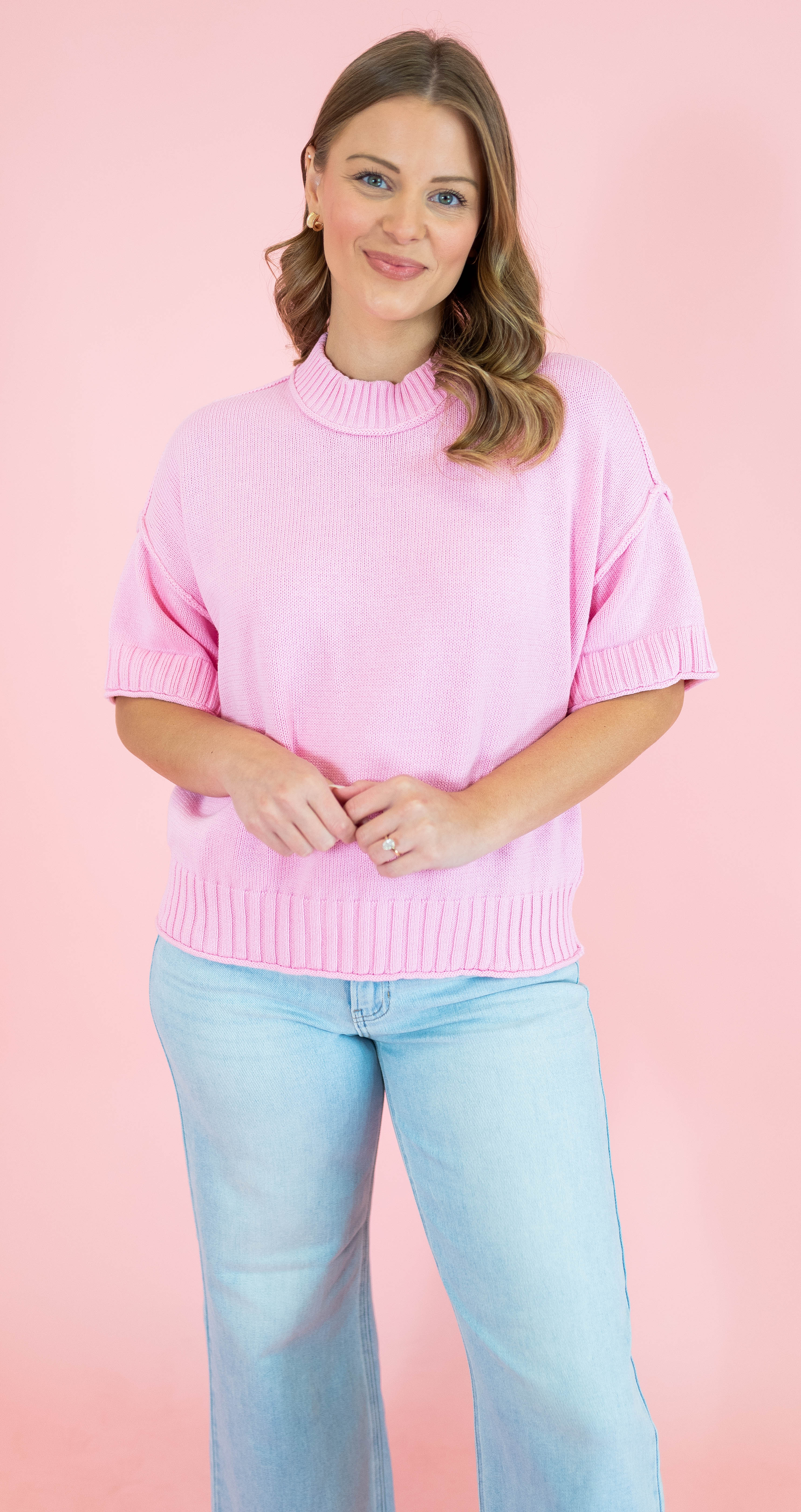 Oversized Crewneck Short Sleeve Sweater - Obsession Boutique