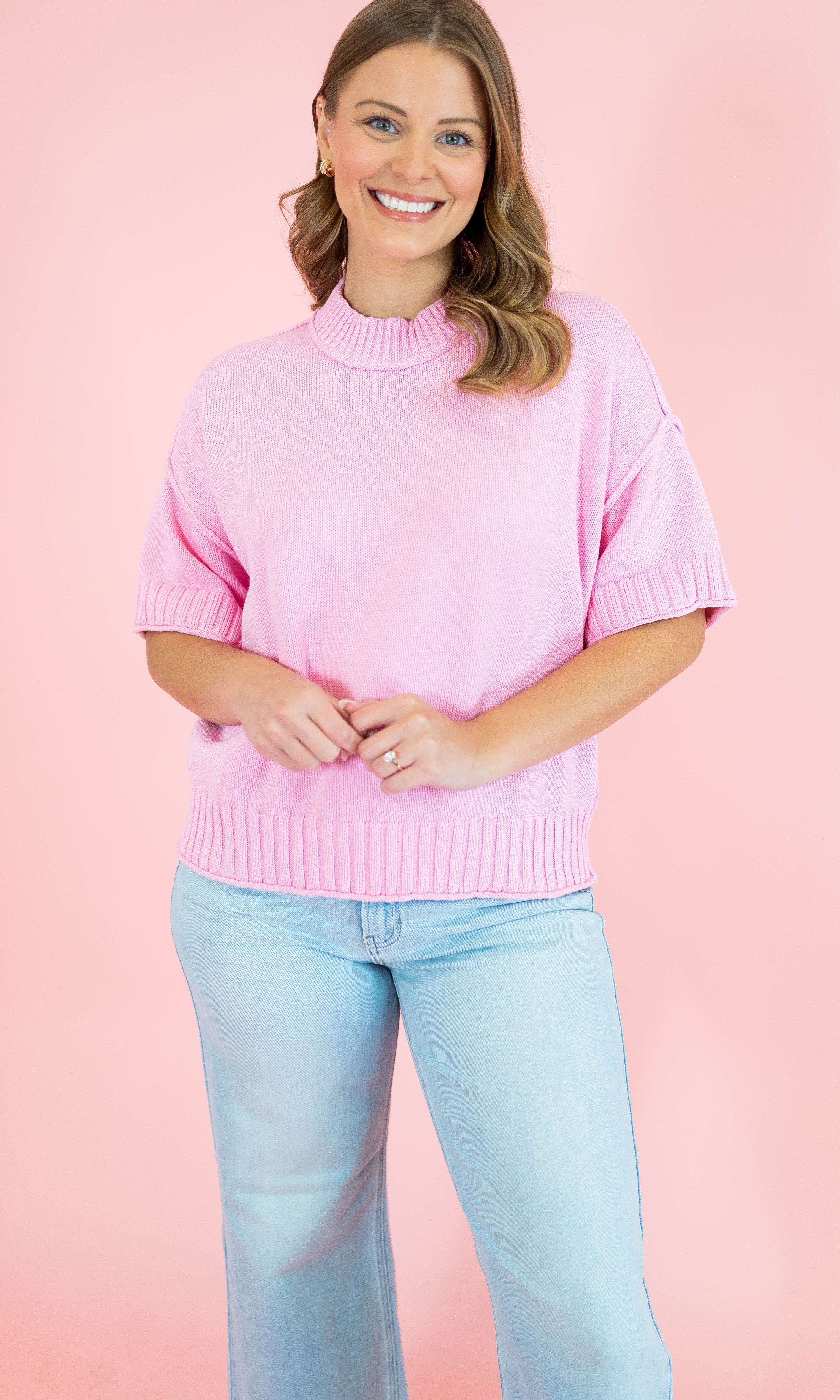 Oversized Crewneck Short Sleeve Sweater - Obsession Boutique