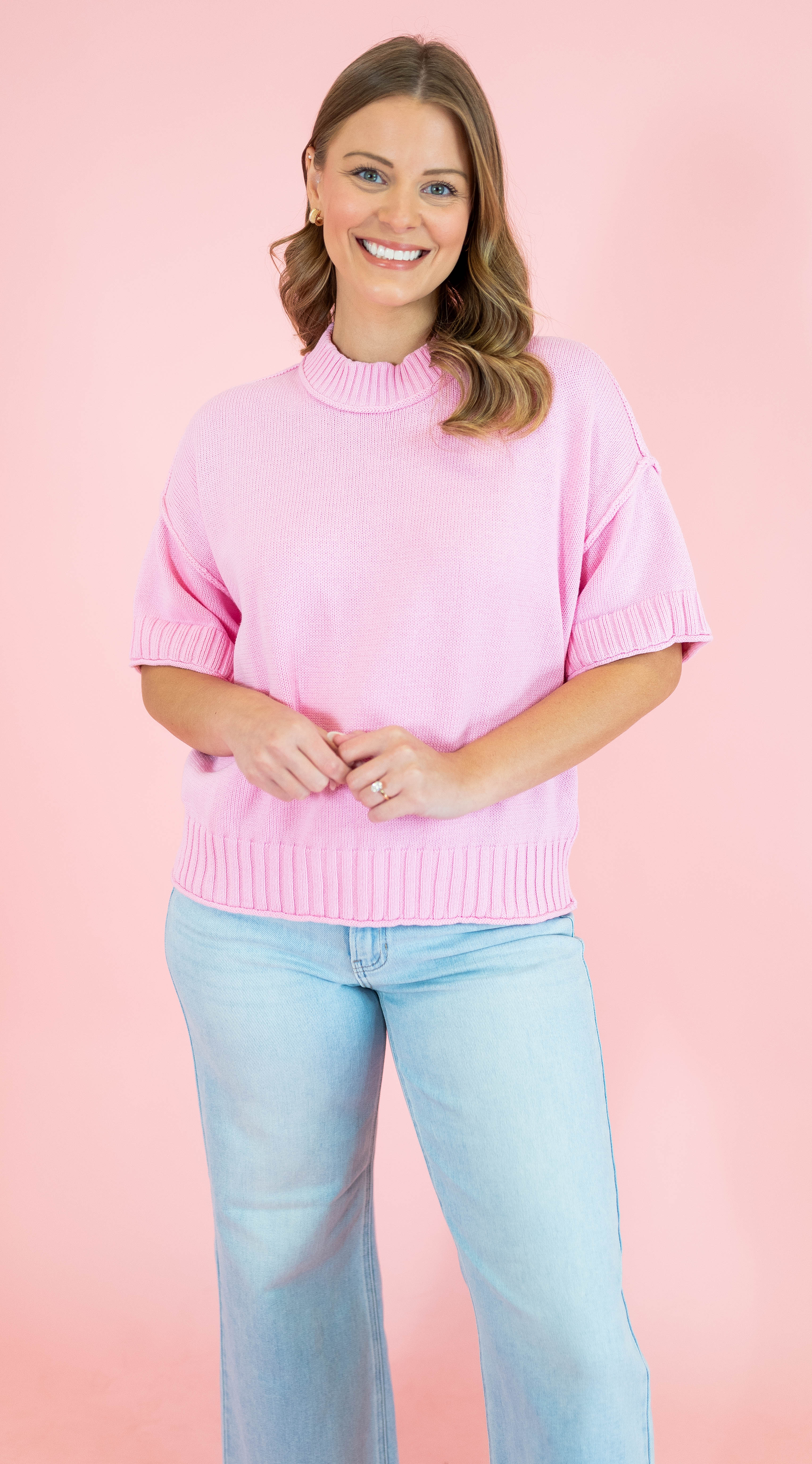 Oversized Crewneck Short Sleeve Sweater - Obsession Boutique