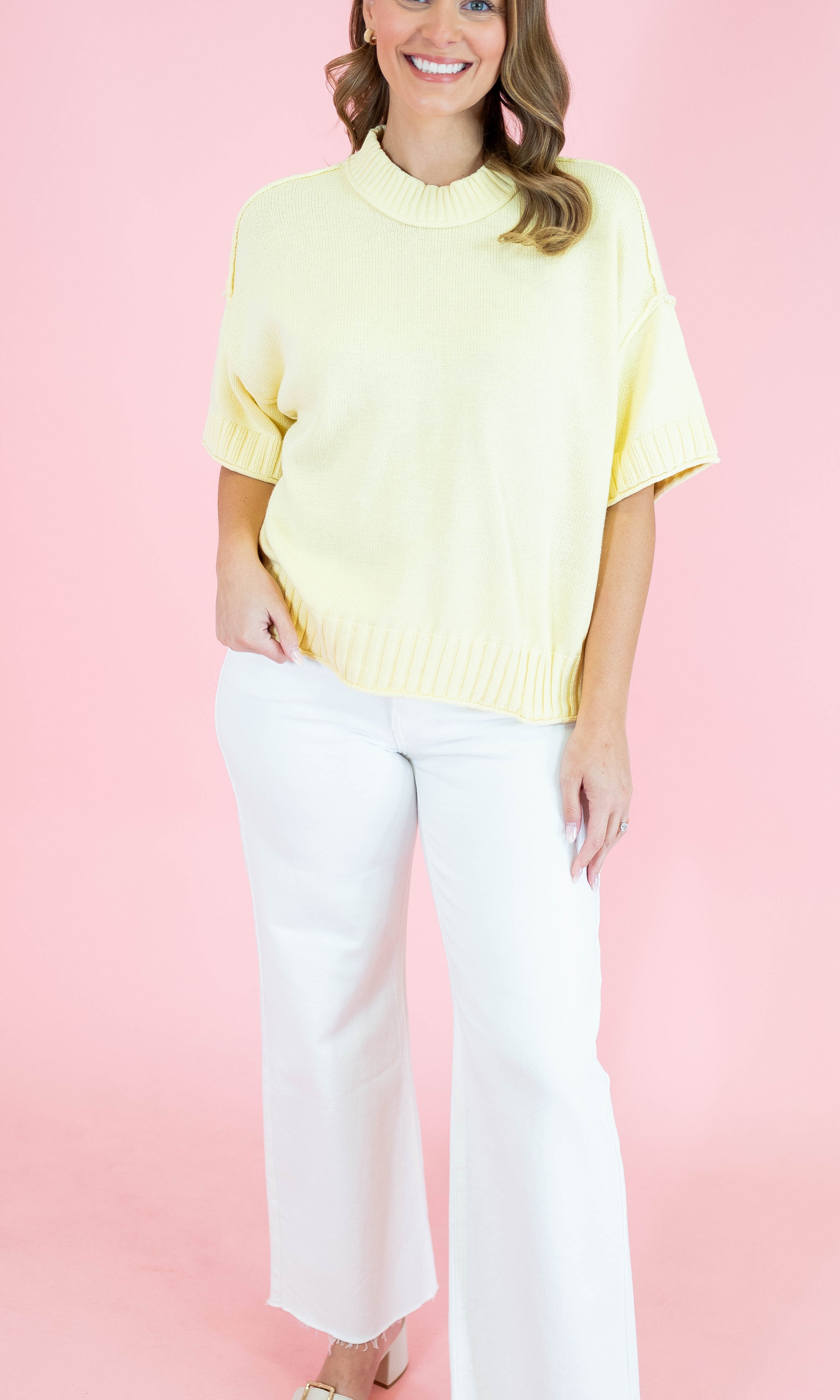 Oversized Crewneck Short Sleeve Sweater - Obsession Boutique