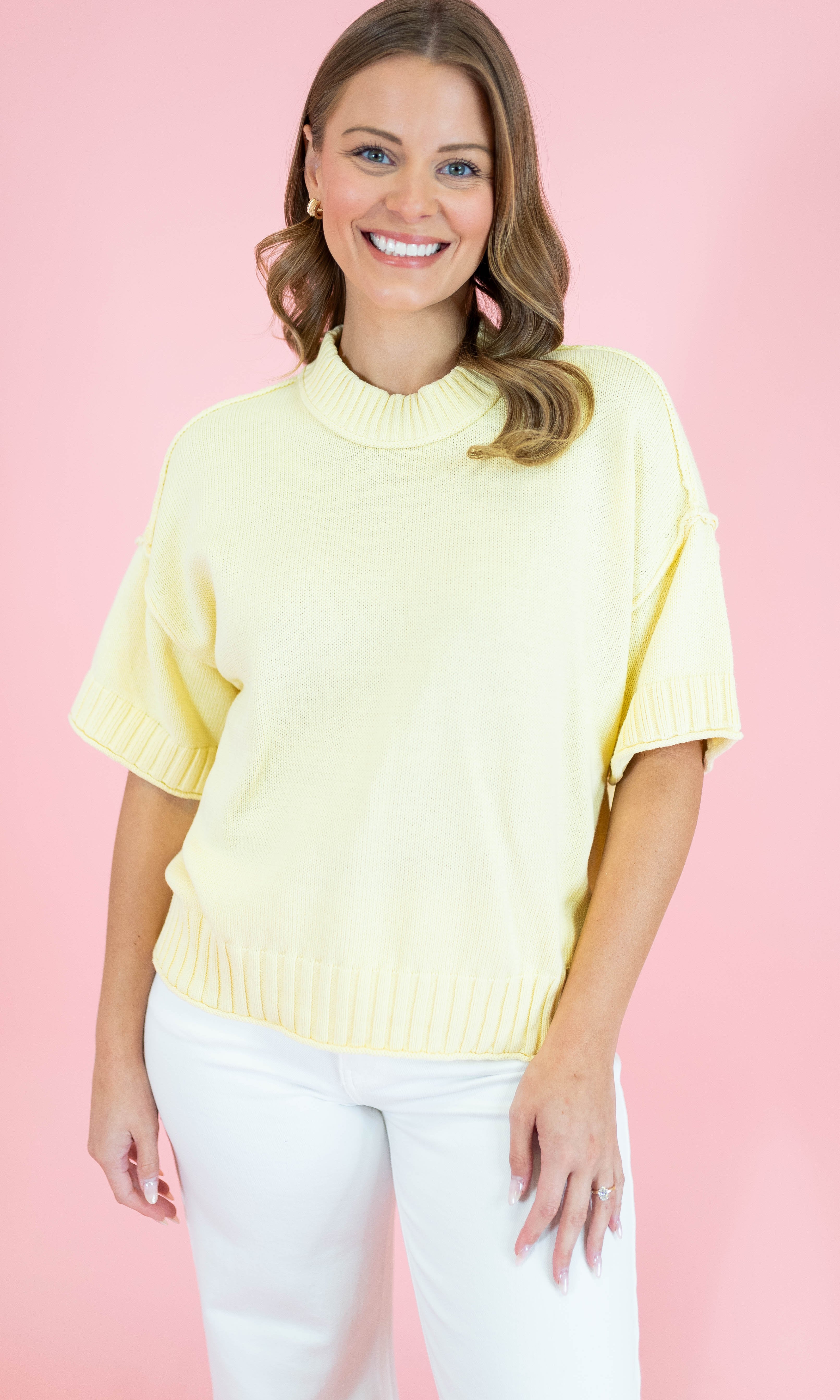 Oversized Crewneck Short Sleeve Sweater - Obsession Boutique
