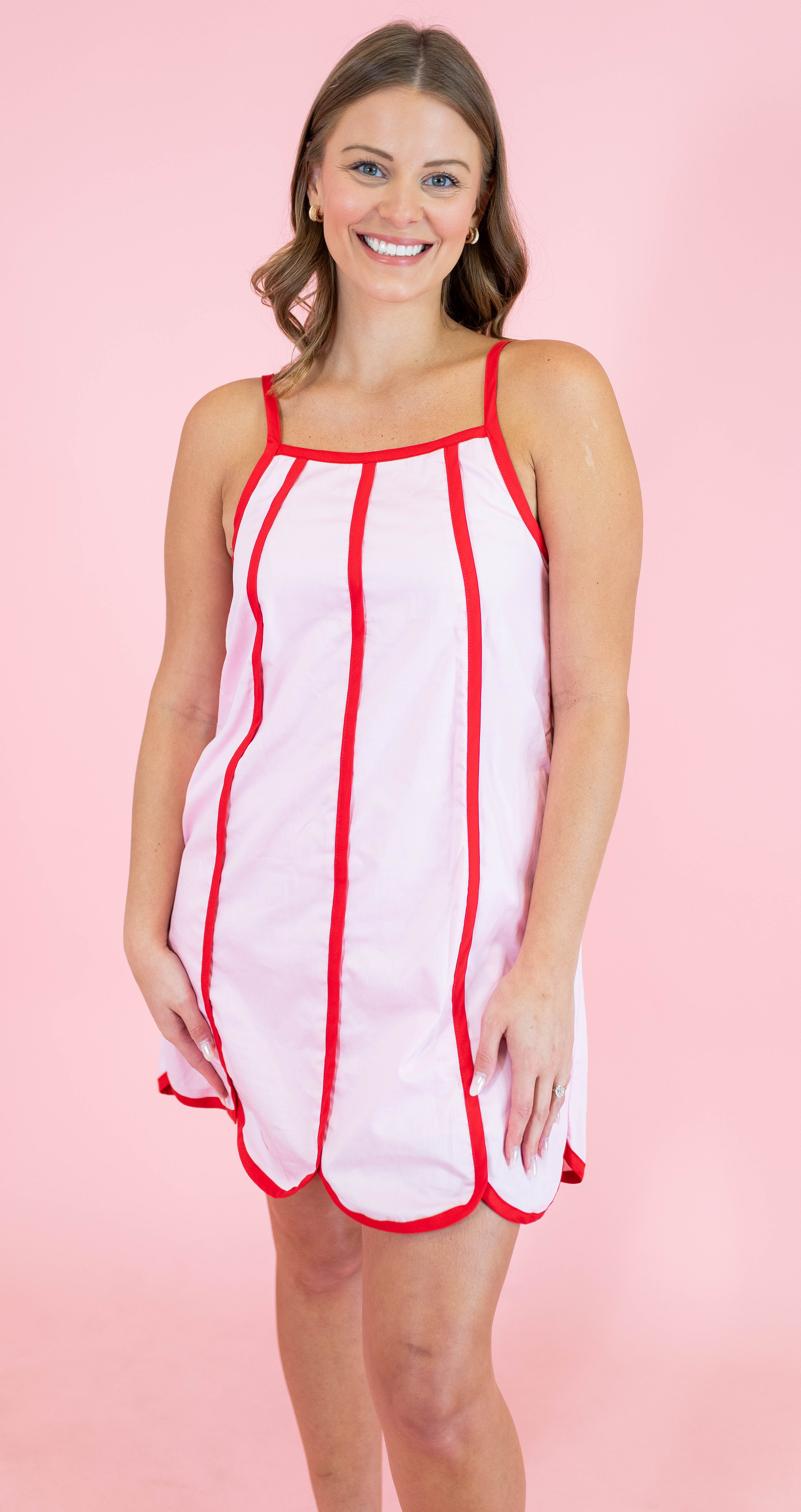 Contrast Trim Scalloped Mini Dress - Obsession Boutique