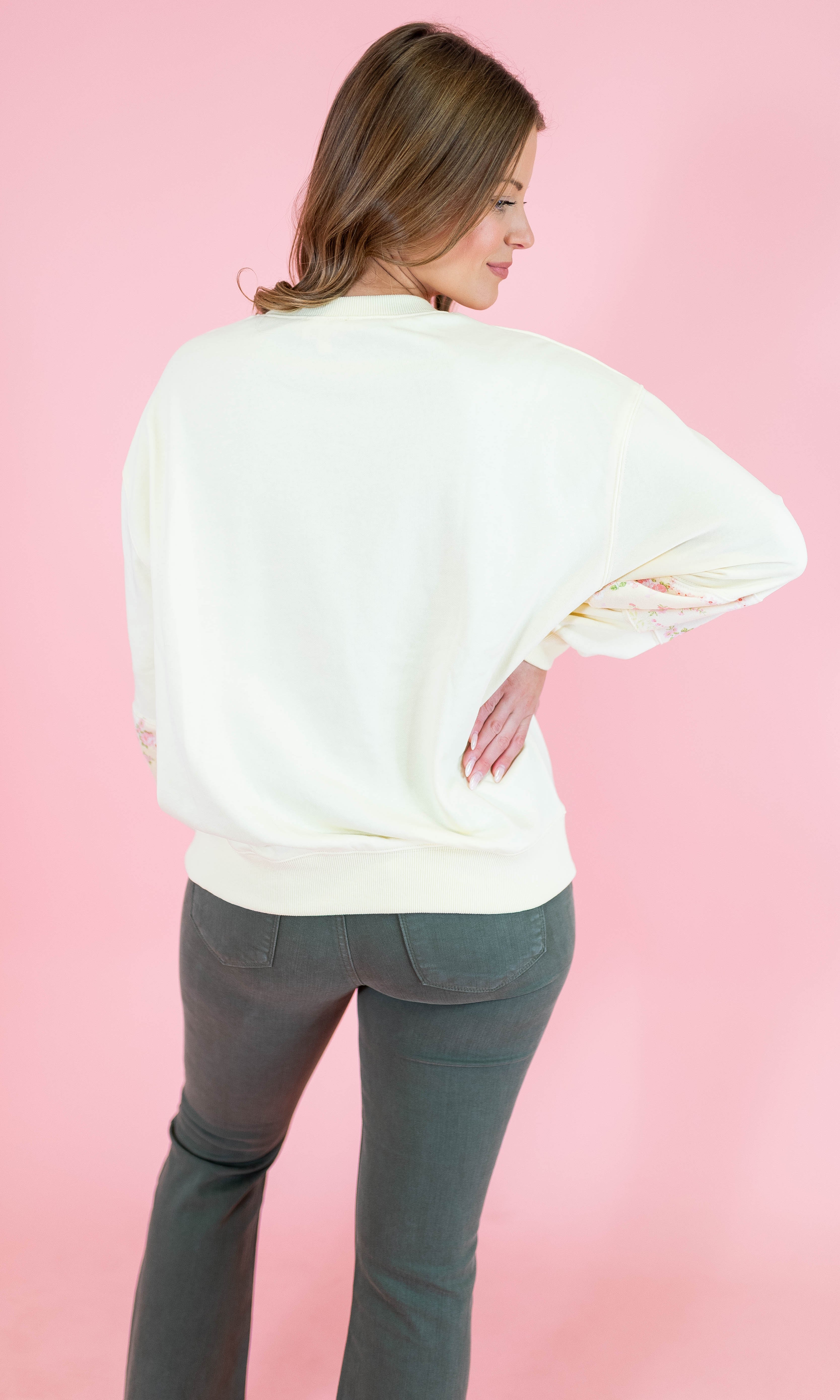 Floral Patch Work Terry Pullover - Obsession Boutique