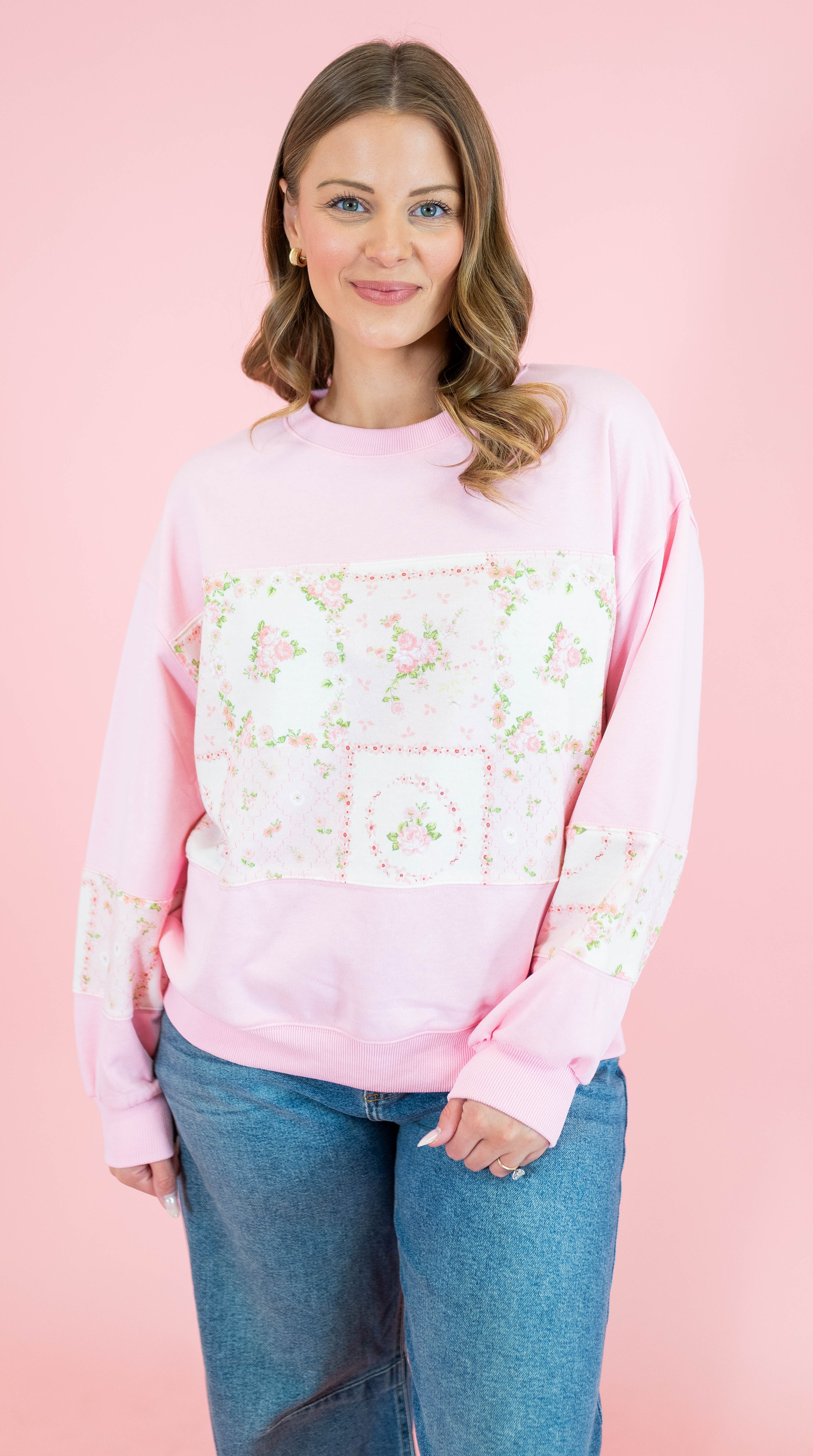 Floral Patch Work Terry Pullover - Obsession Boutique