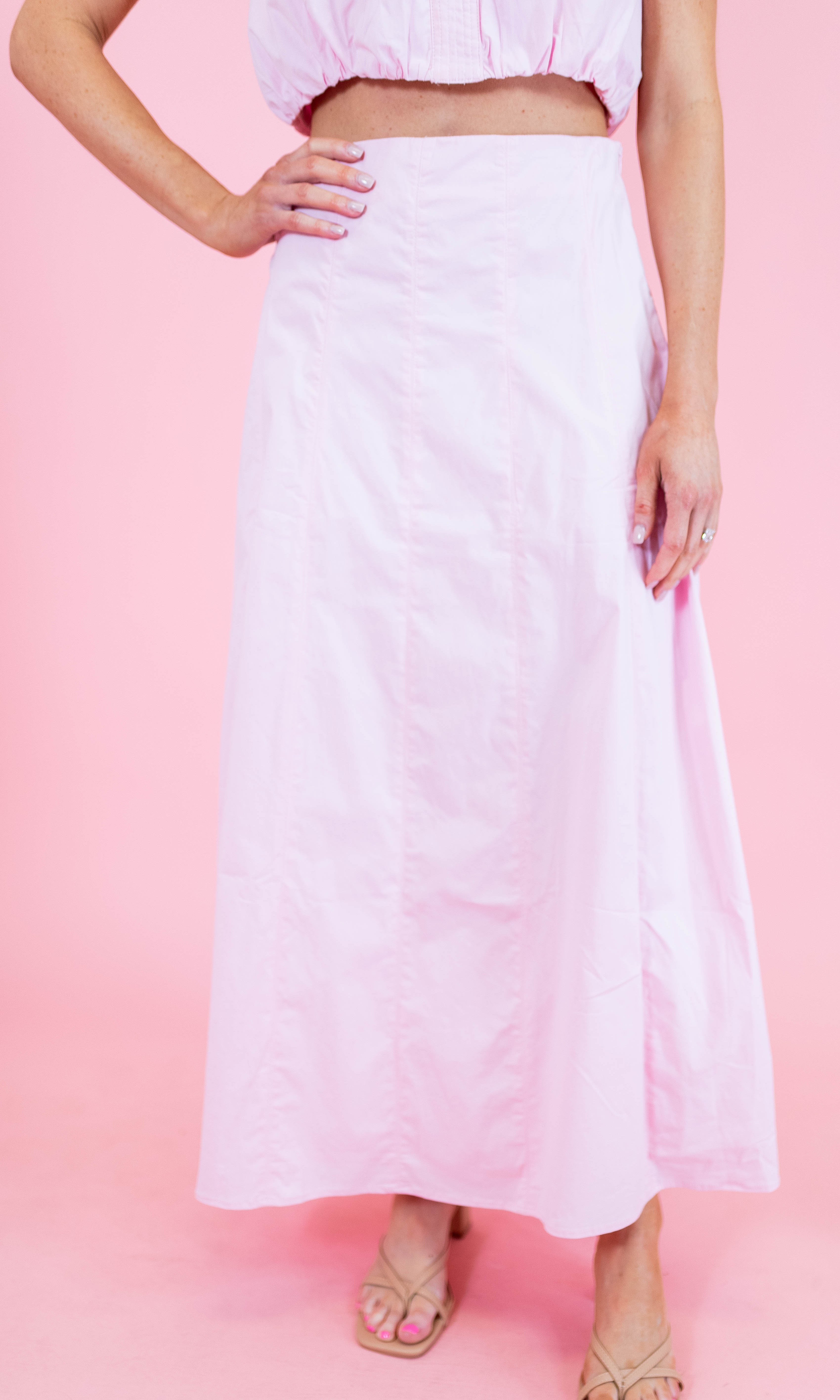 Topstitching Maxi Skirt - Baby Pink - Obsession Boutique