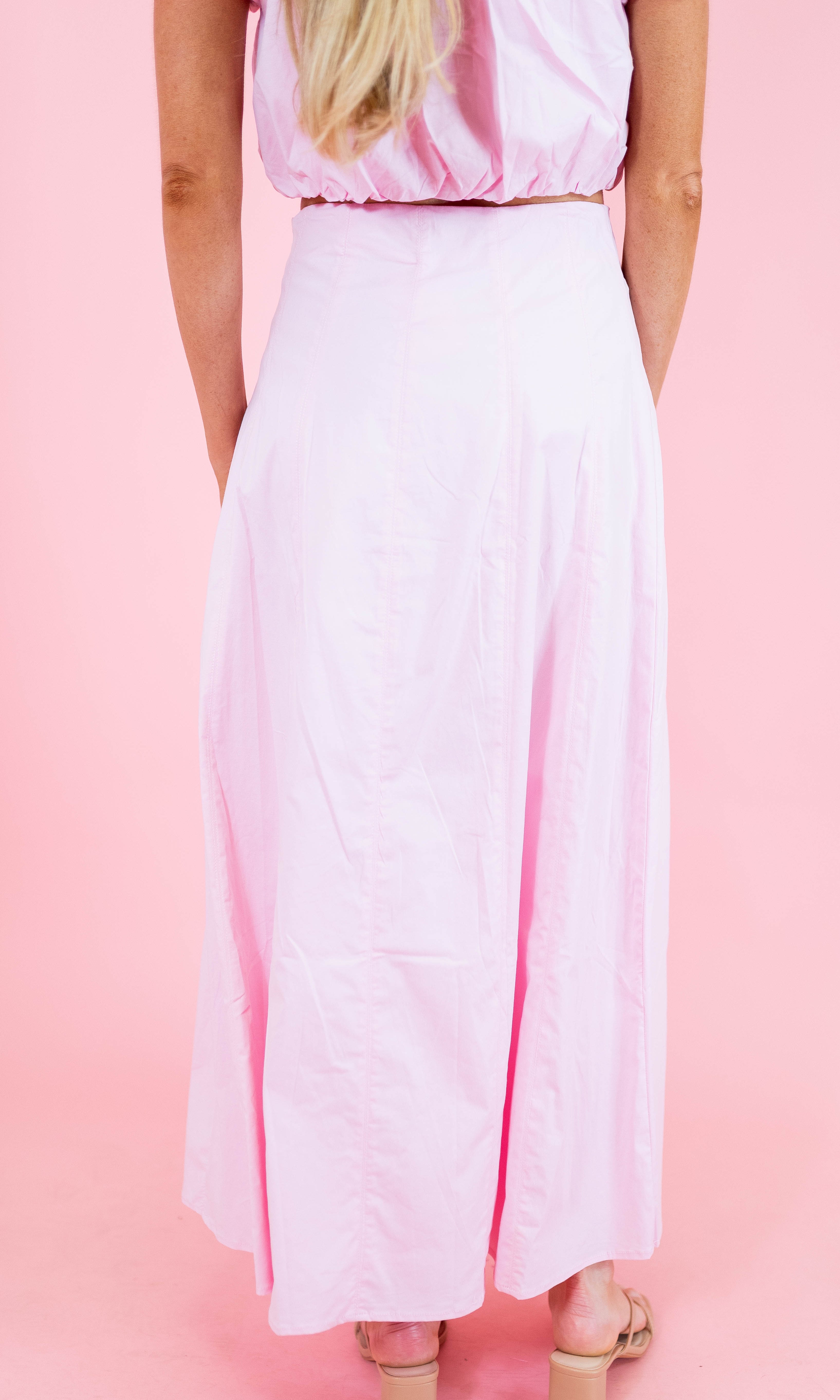 Topstitching Maxi Skirt - Baby Pink - Obsession Boutique