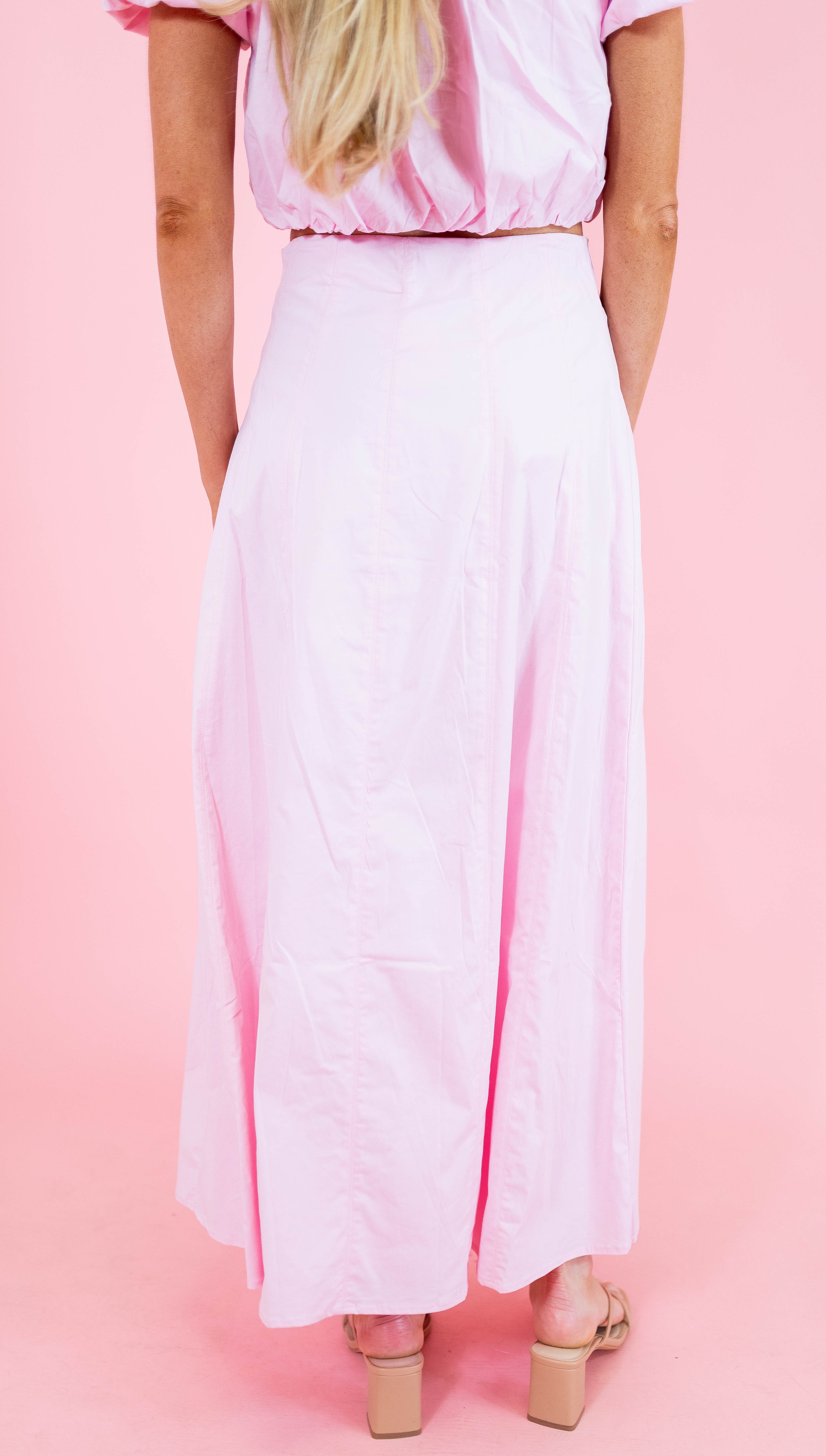Topstitching Maxi Skirt - Baby Pink - Obsession Boutique