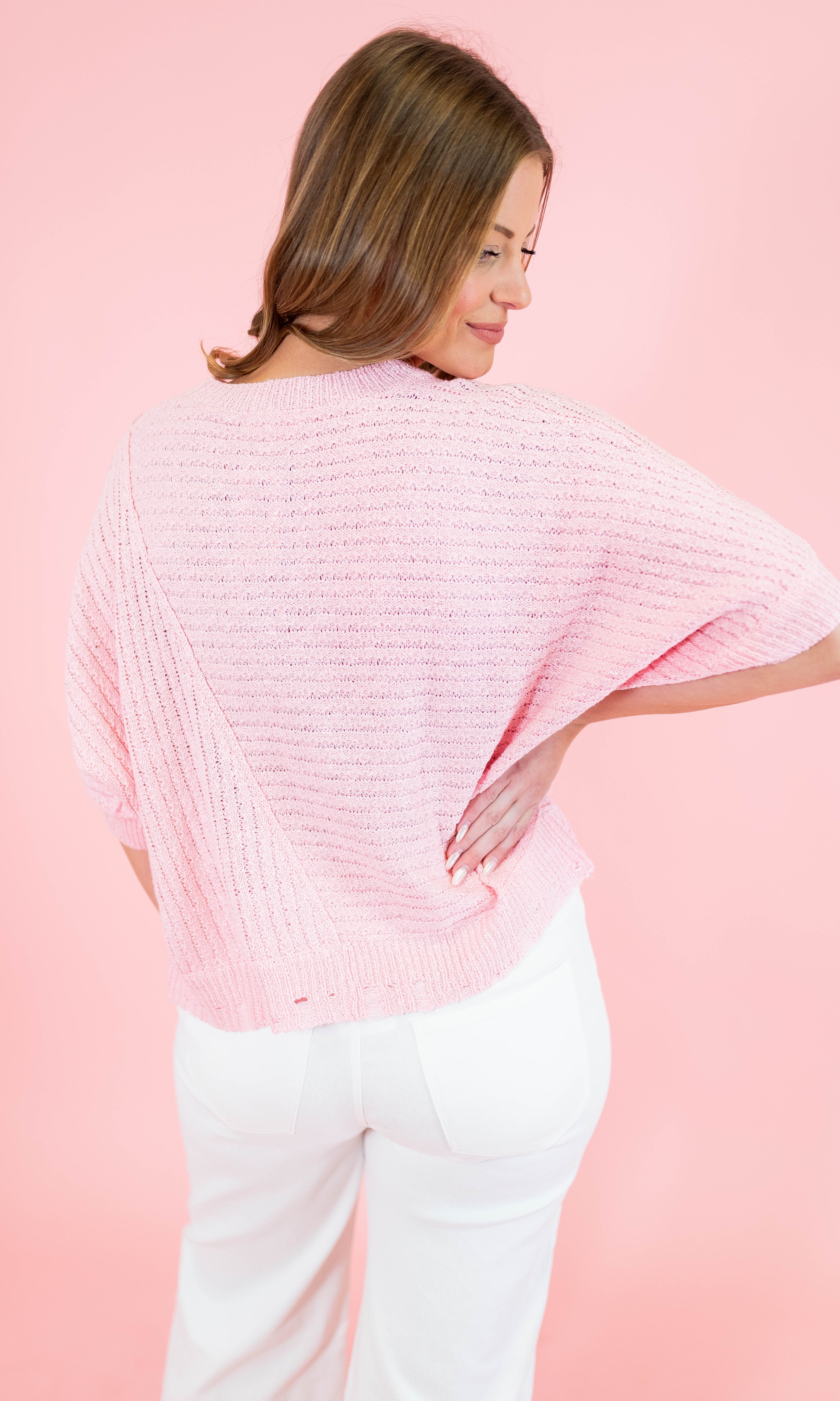 Ribbed Distressed Hem Sweater Top - Light Pink - Obsession Boutique