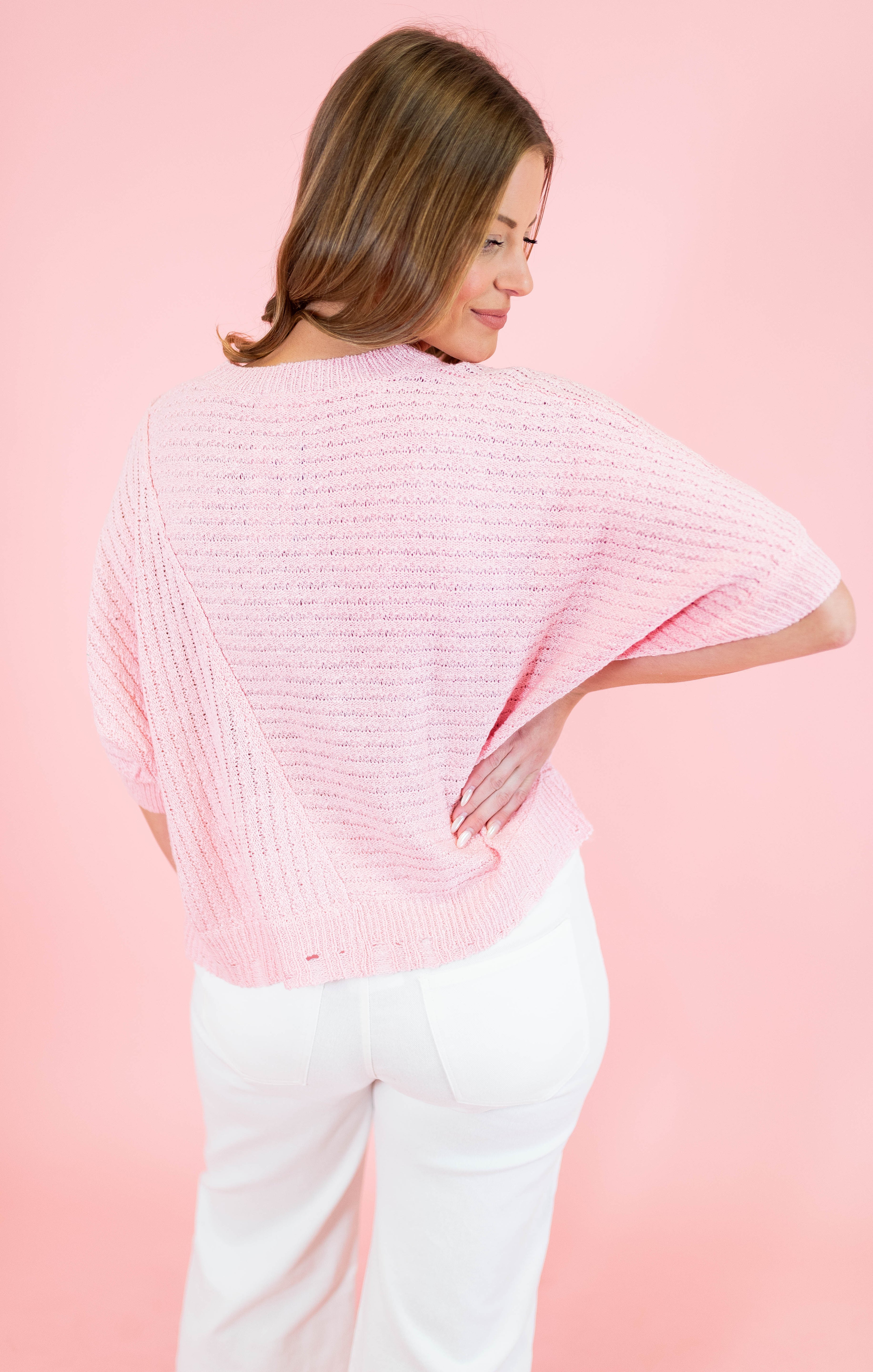 Ribbed Distressed Hem Sweater Top - Light Pink - Obsession Boutique