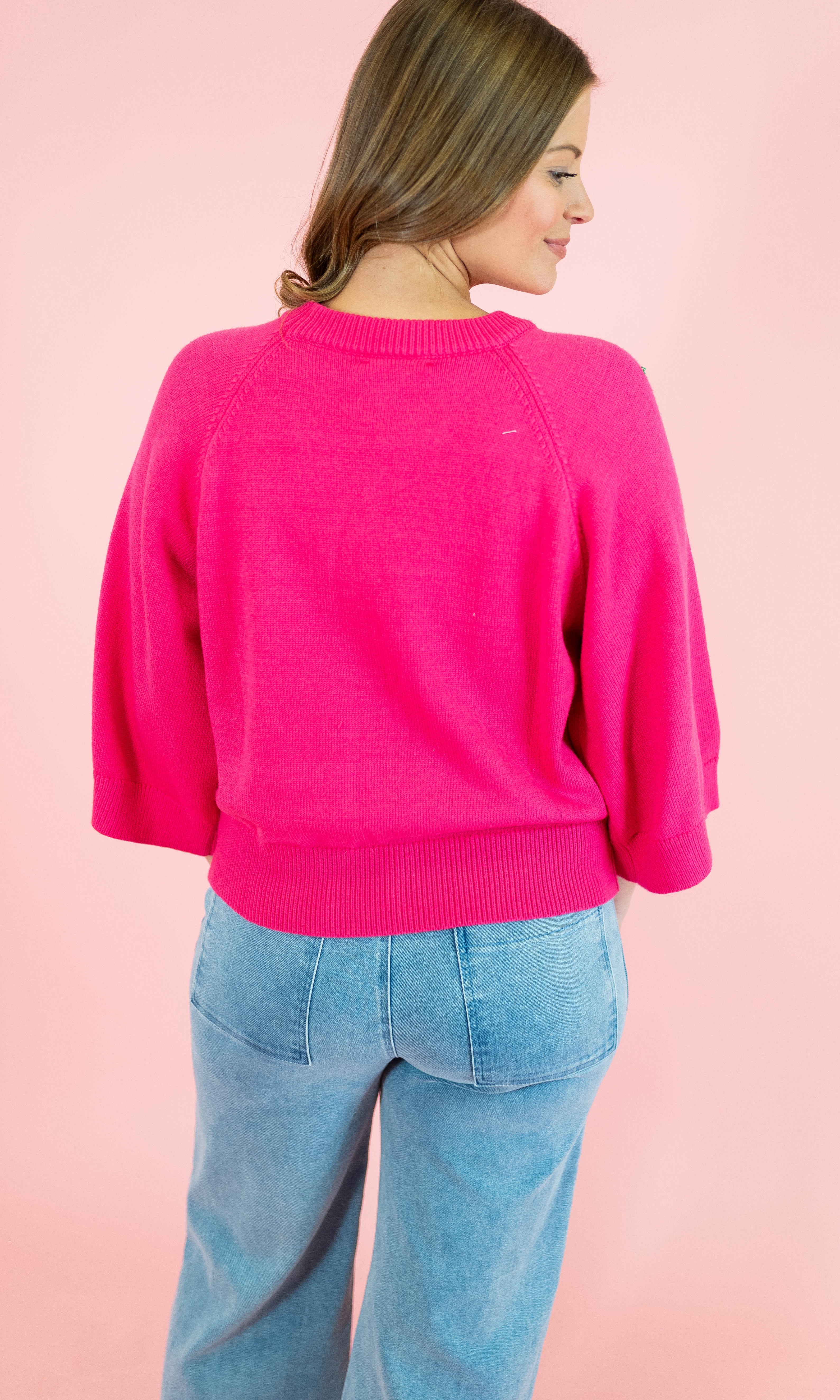 Solid Raglan 3/4 Sleeve Sweater - Obsession Boutique