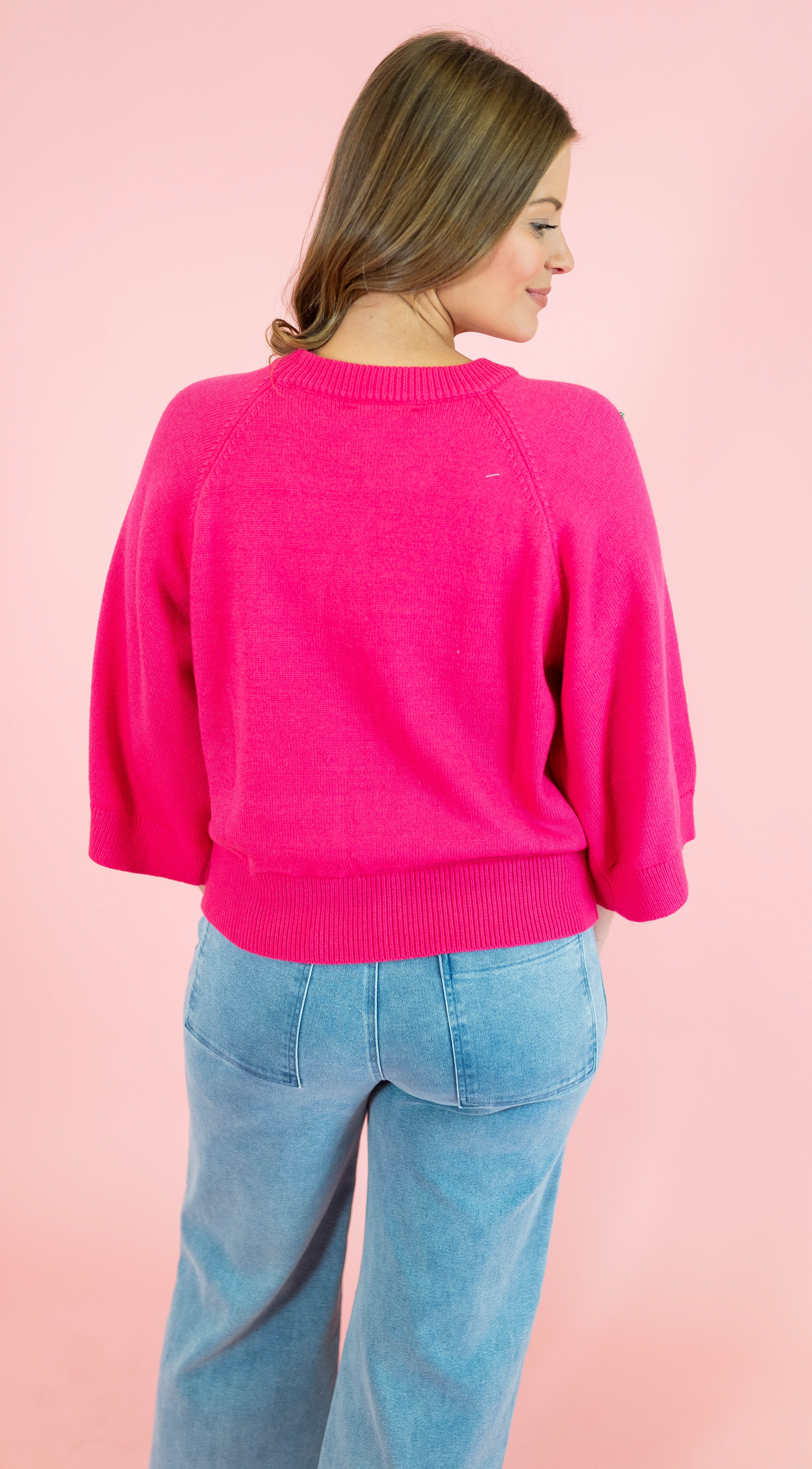Solid Raglan 3/4 Sleeve Sweater - Obsession Boutique