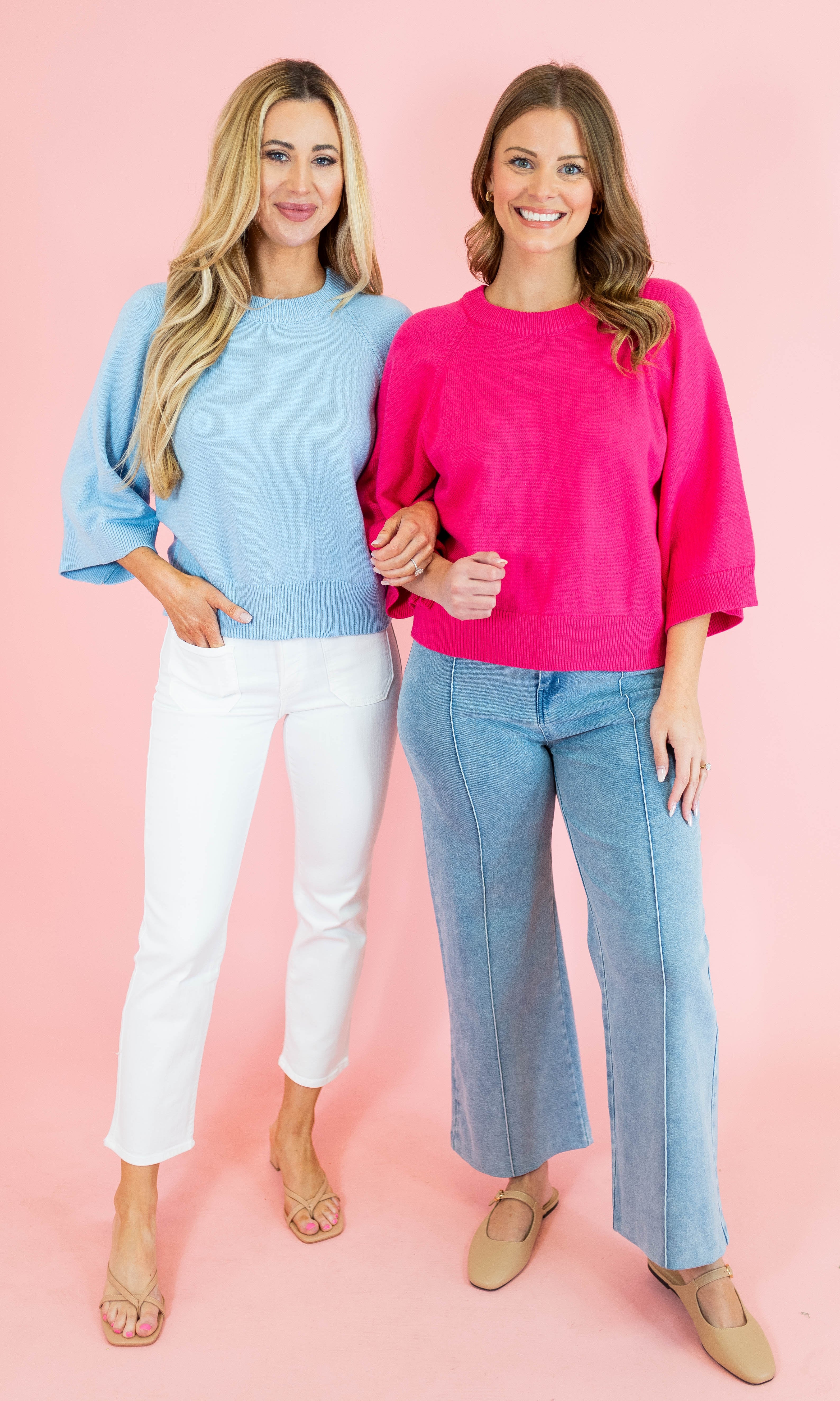 Solid Raglan 3/4 Sleeve Sweater - Obsession Boutique