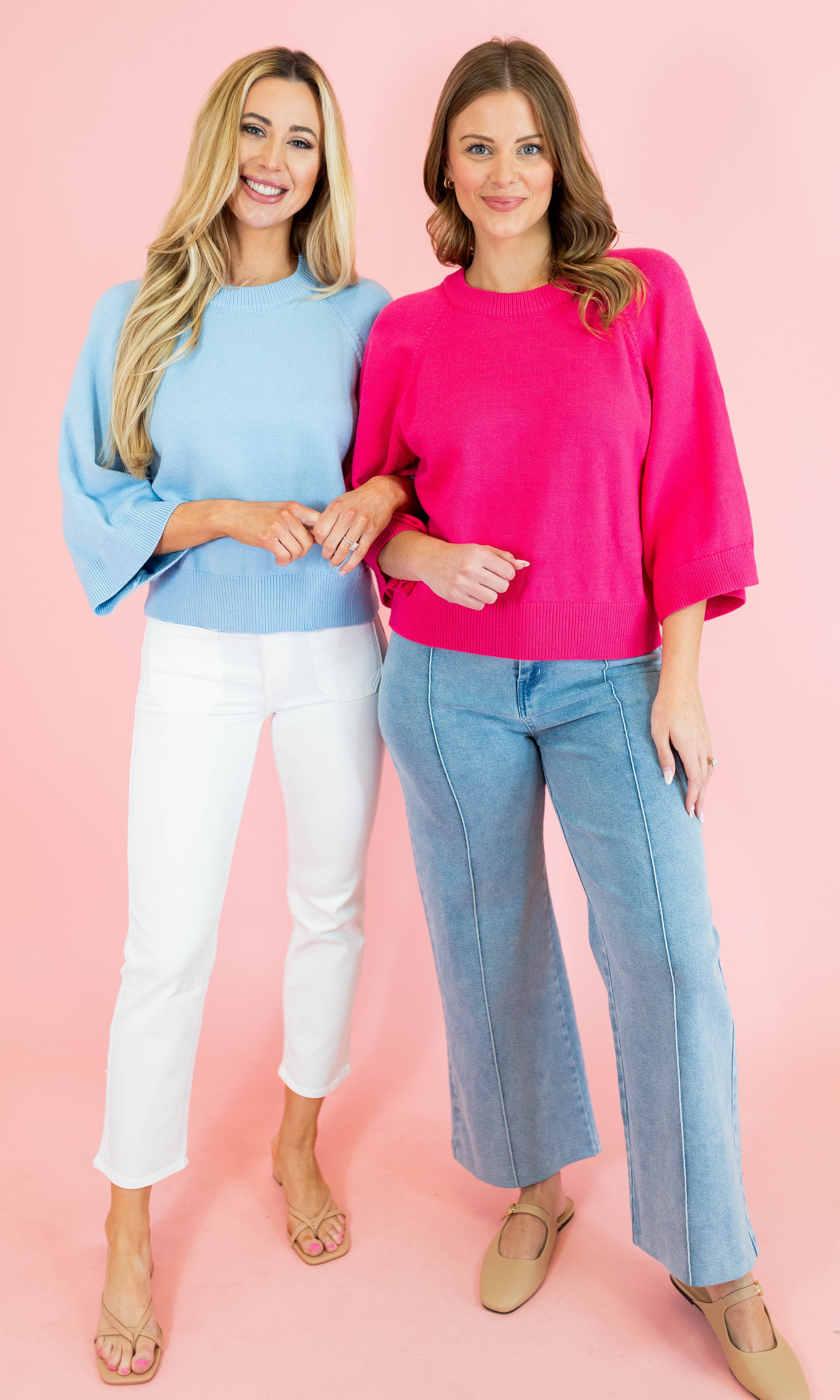 Solid Raglan 3/4 Sleeve Sweater - Obsession Boutique