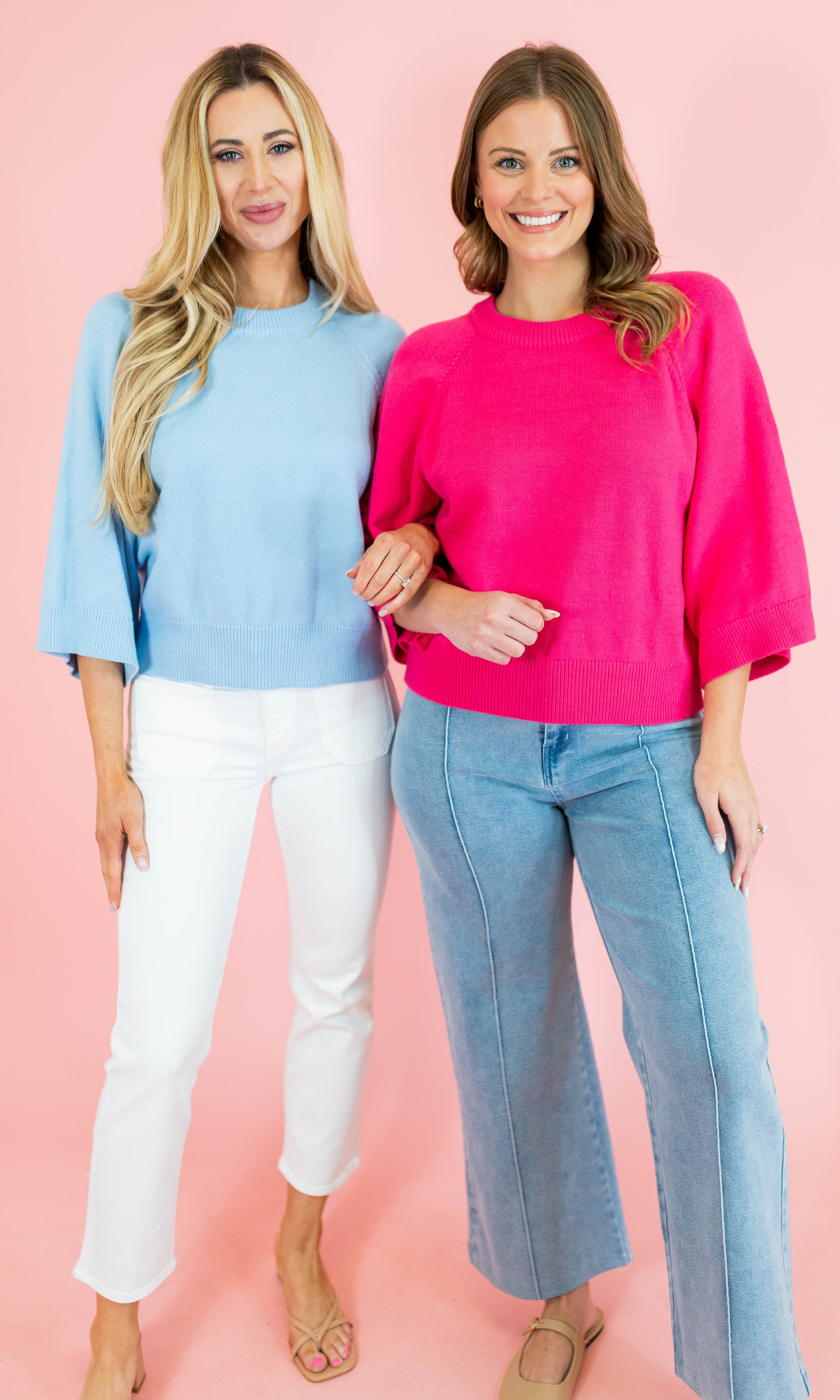 Solid Raglan 3/4 Sleeve Sweater - Obsession Boutique