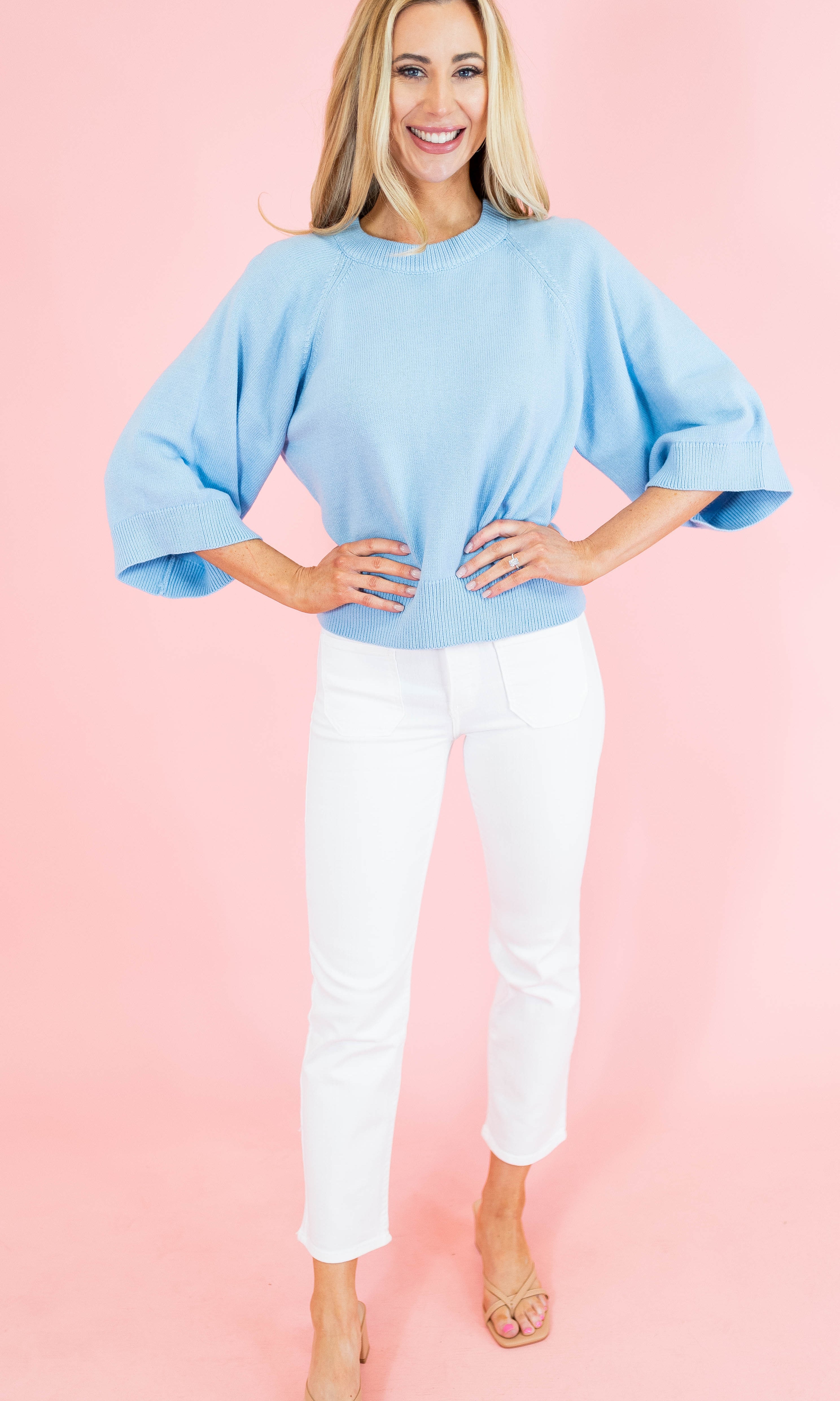 Solid Raglan 3/4 Sleeve Sweater - Obsession Boutique