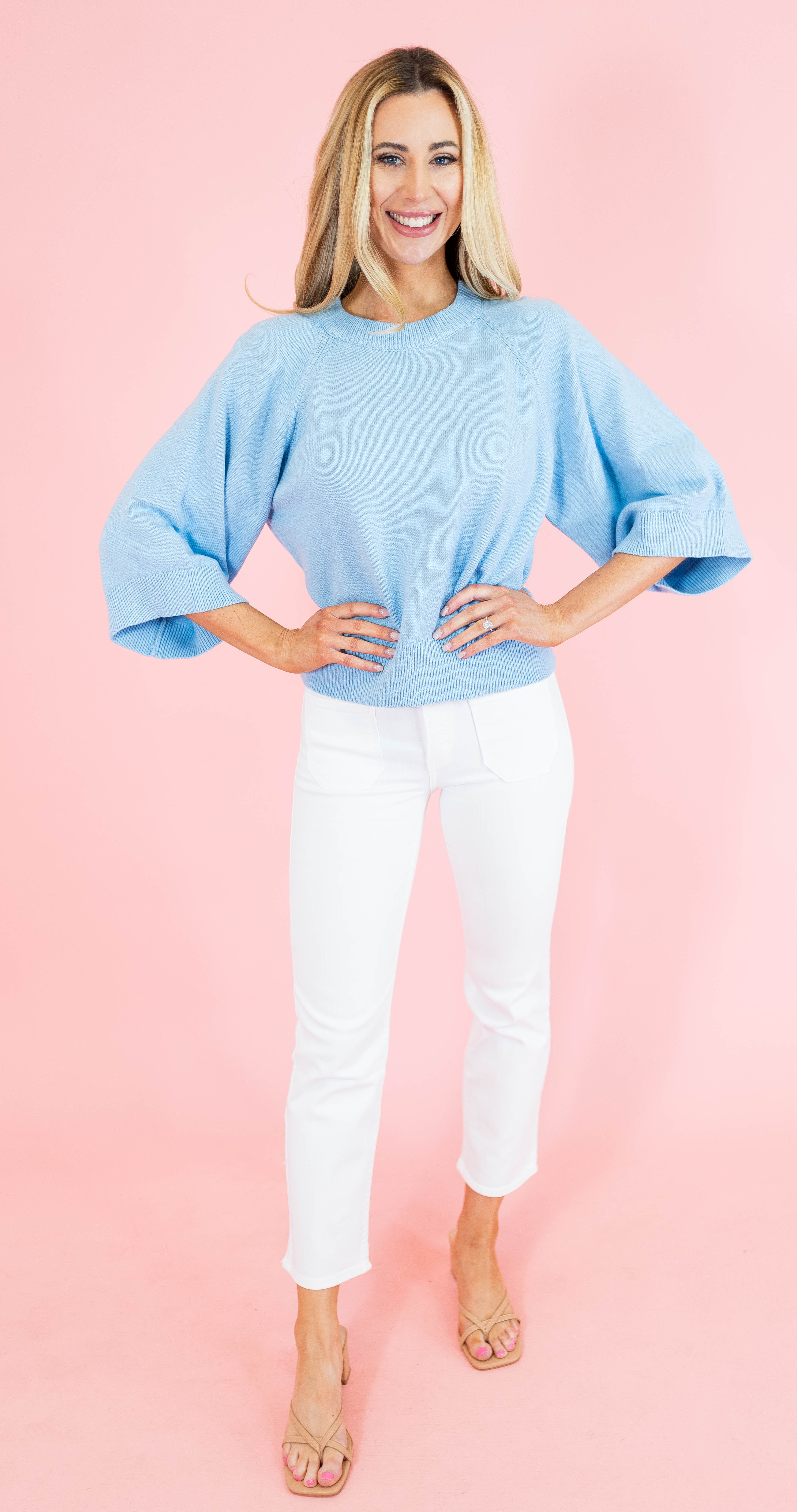 Solid Raglan 3/4 Sleeve Sweater - Obsession Boutique
