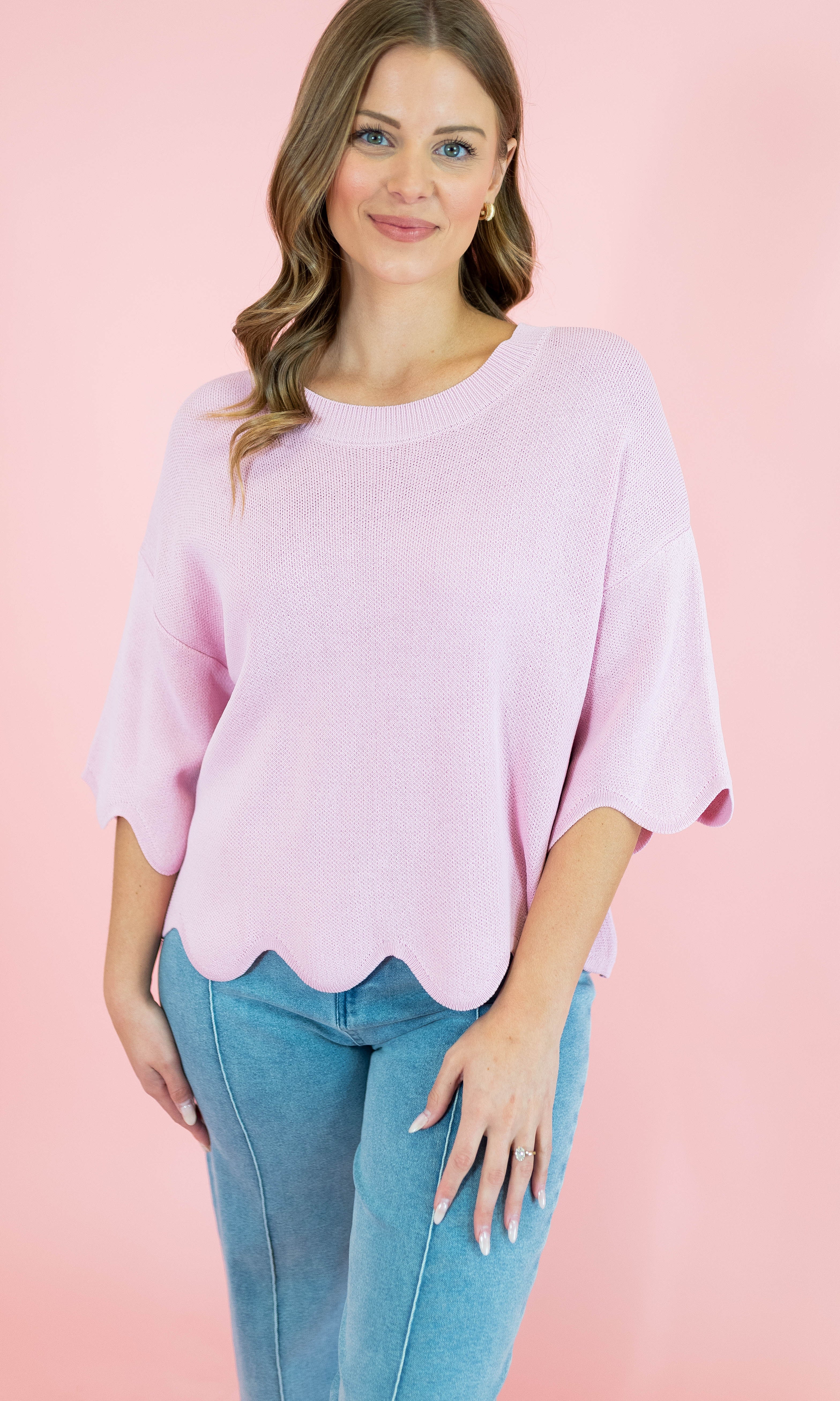 Heavy Knit Scallop Sweater Top - Obsession Boutique