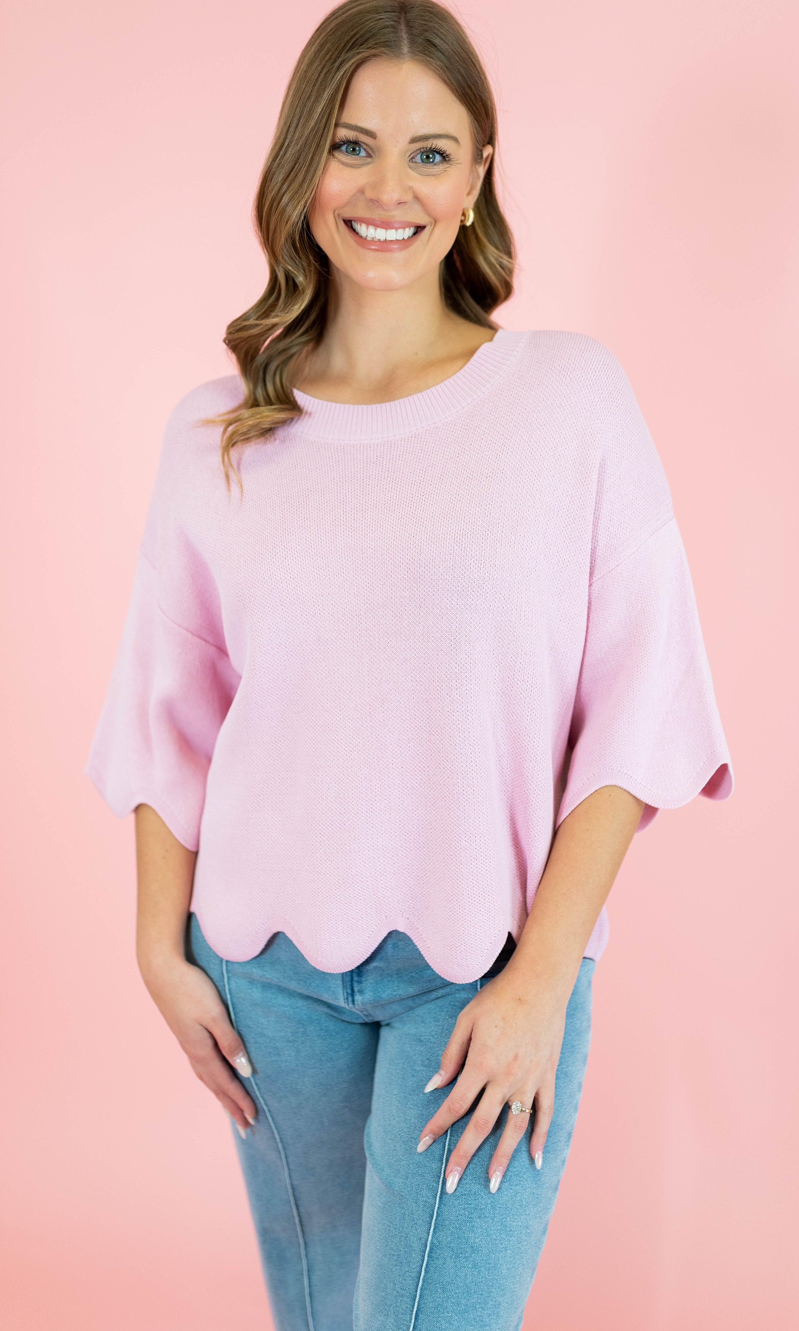 Heavy Knit Scallop Sweater Top - Obsession Boutique