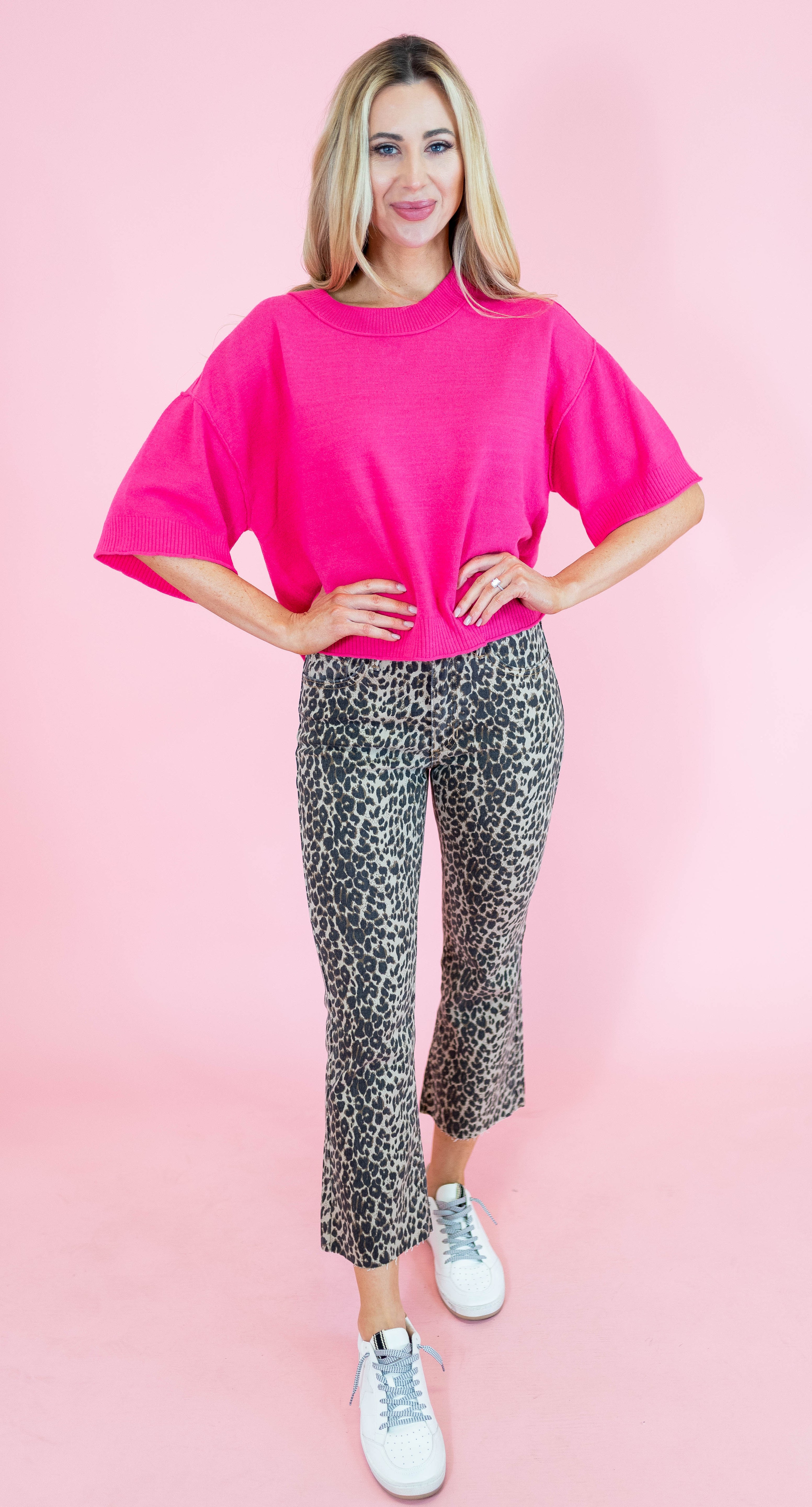 High Rise Crop Flare Distressed Hem Jeans - Leopard - Obsession Boutique