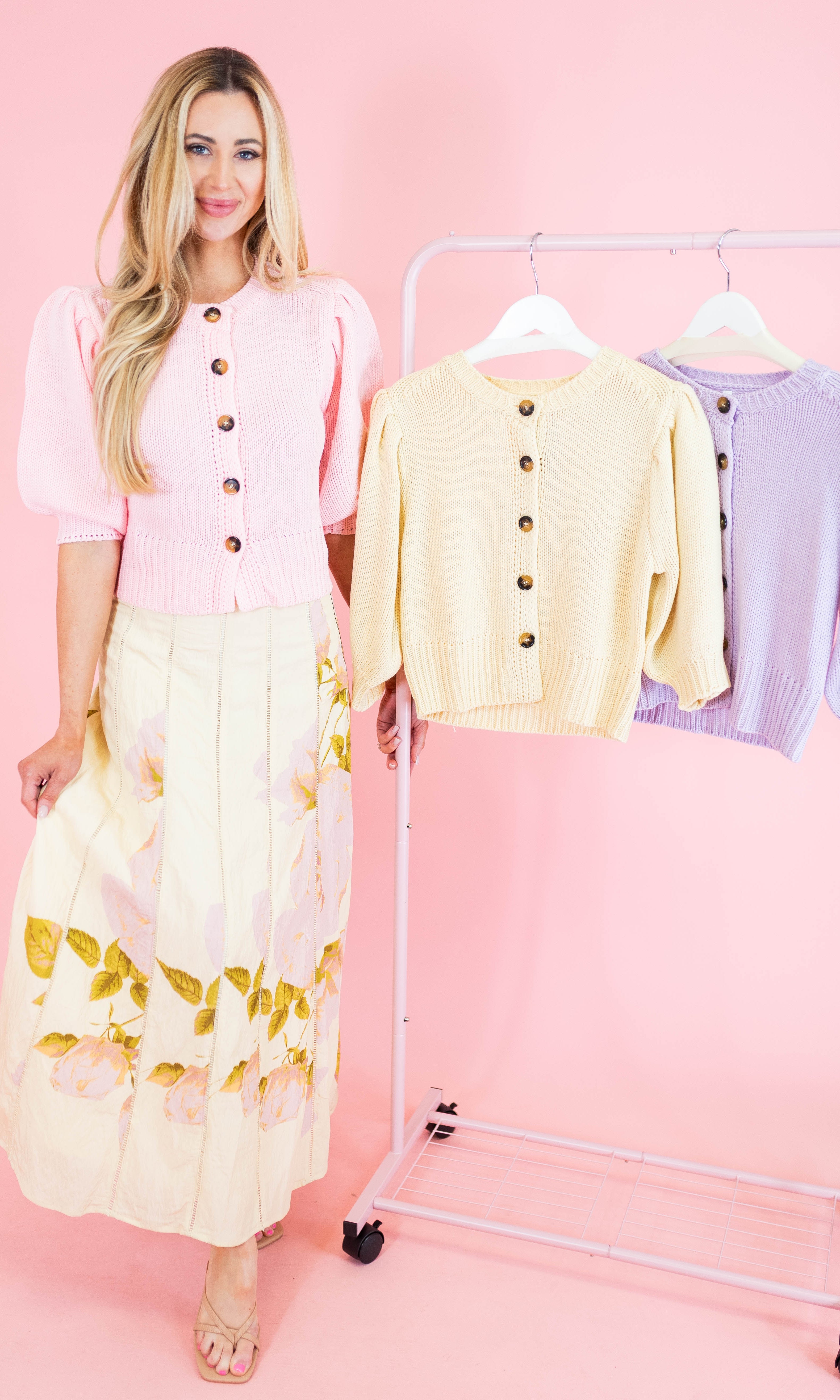 Short Puff Sleeve Button Down Sweater - Obsession Boutique