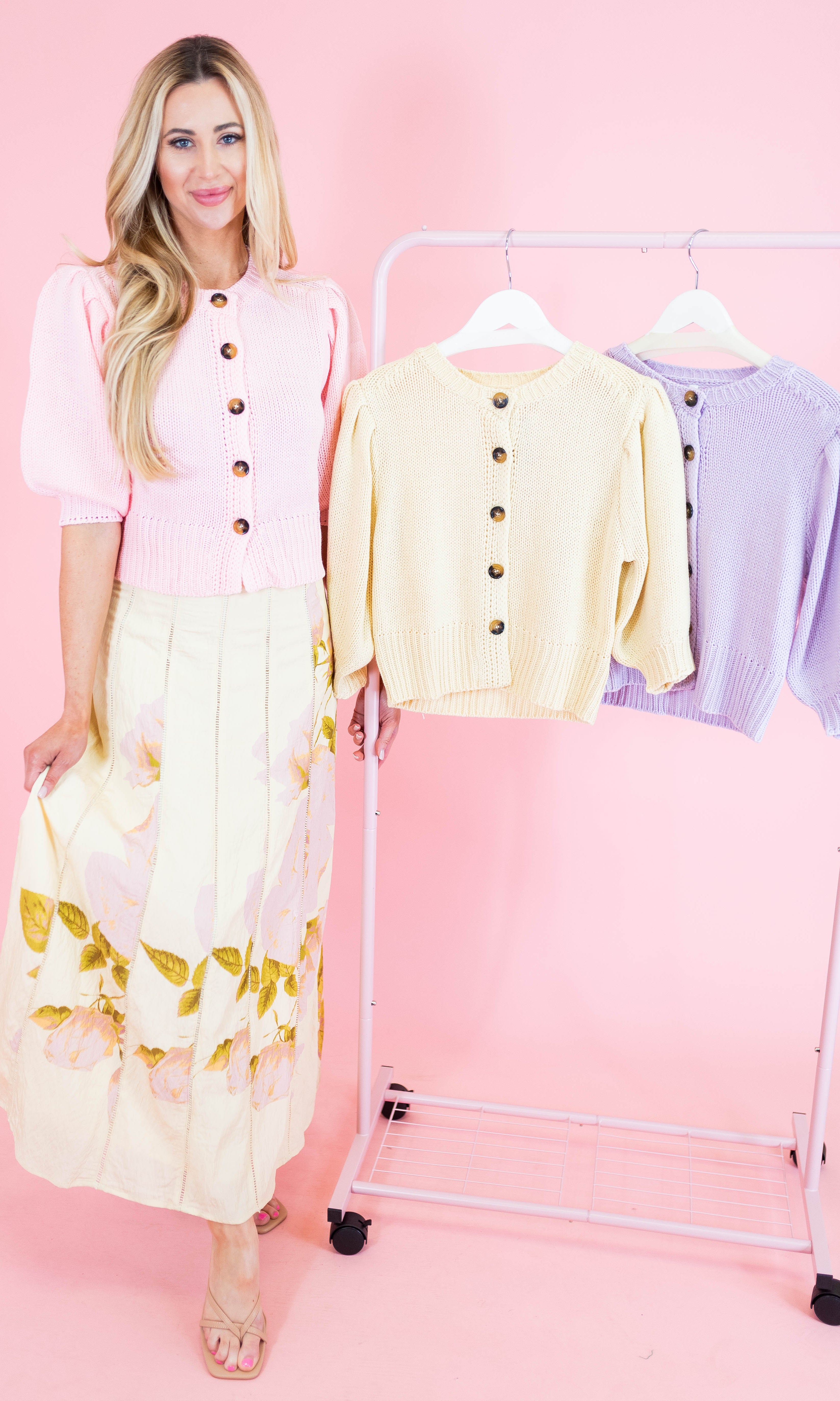 Short Puff Sleeve Button Down Sweater - Obsession Boutique