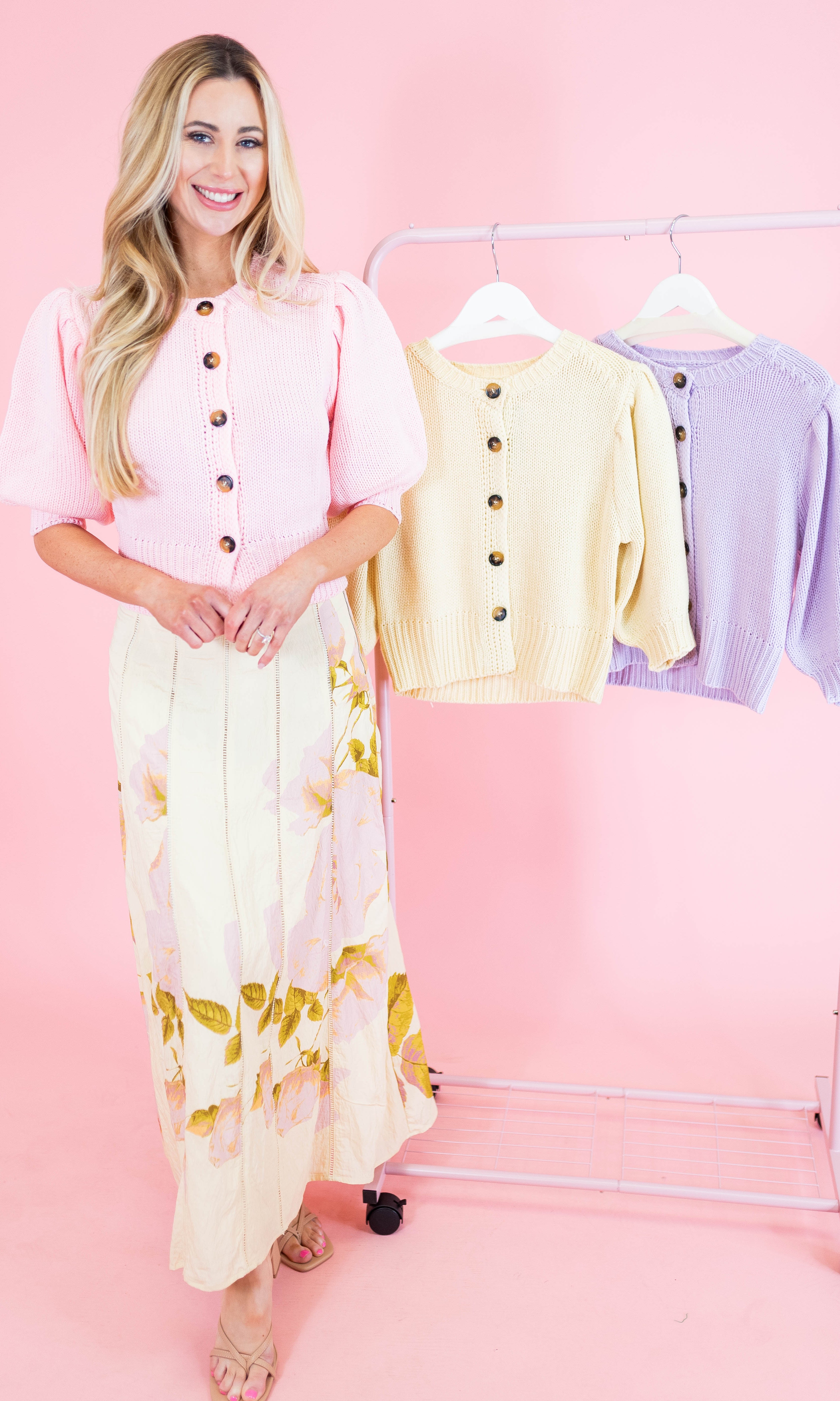 Short Puff Sleeve Button Down Sweater - Obsession Boutique