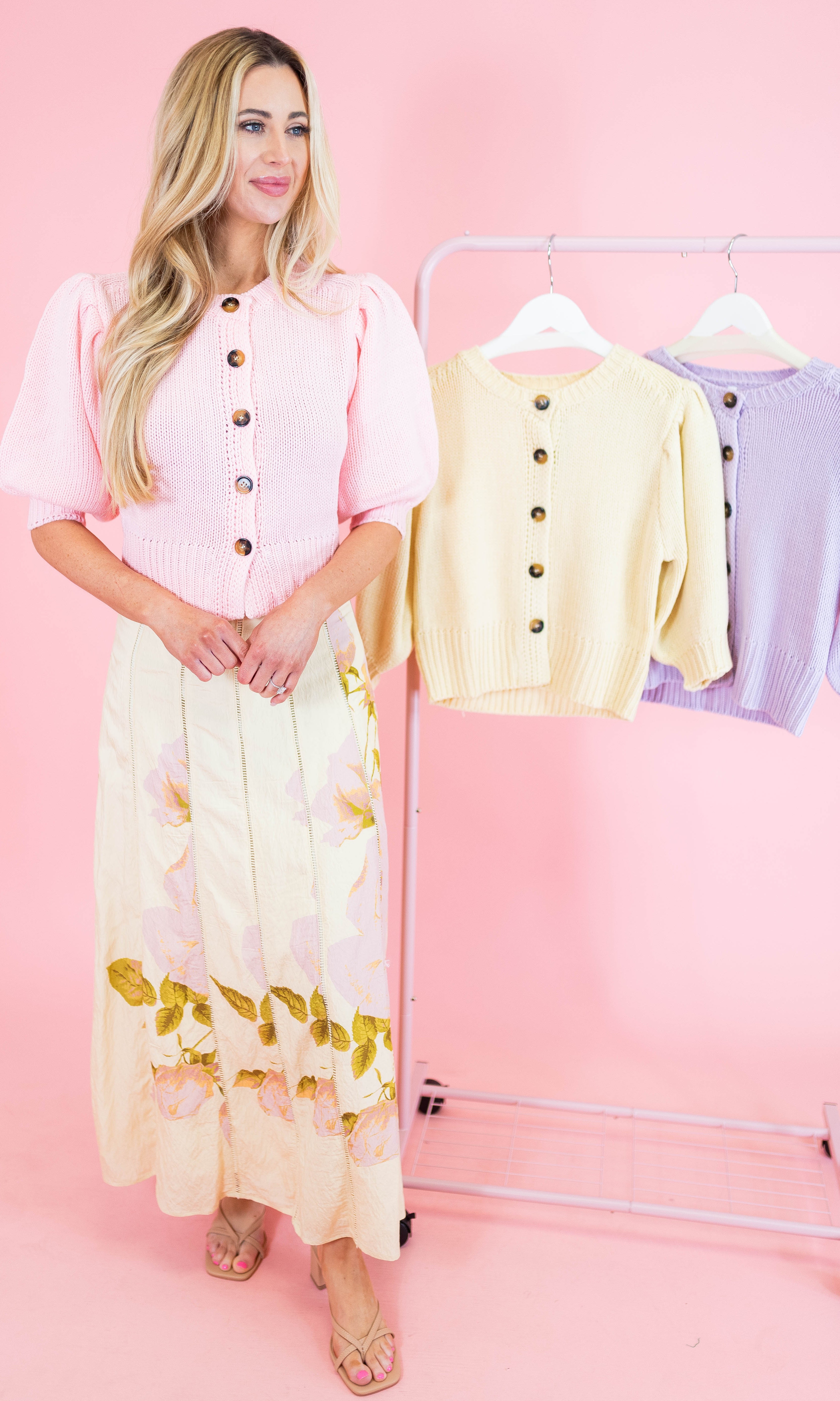 Short Puff Sleeve Button Down Sweater - Obsession Boutique