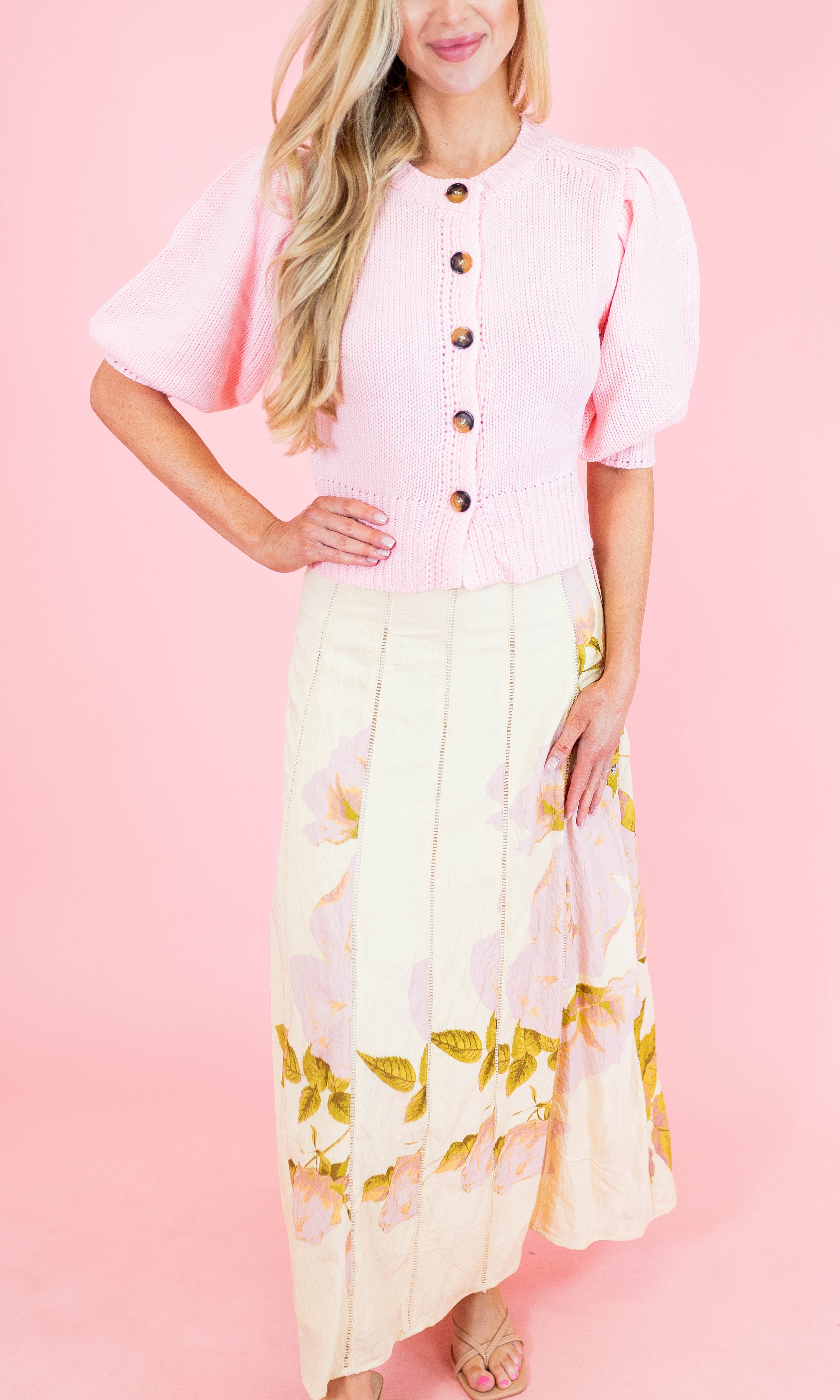 Short Puff Sleeve Button Down Sweater - Obsession Boutique