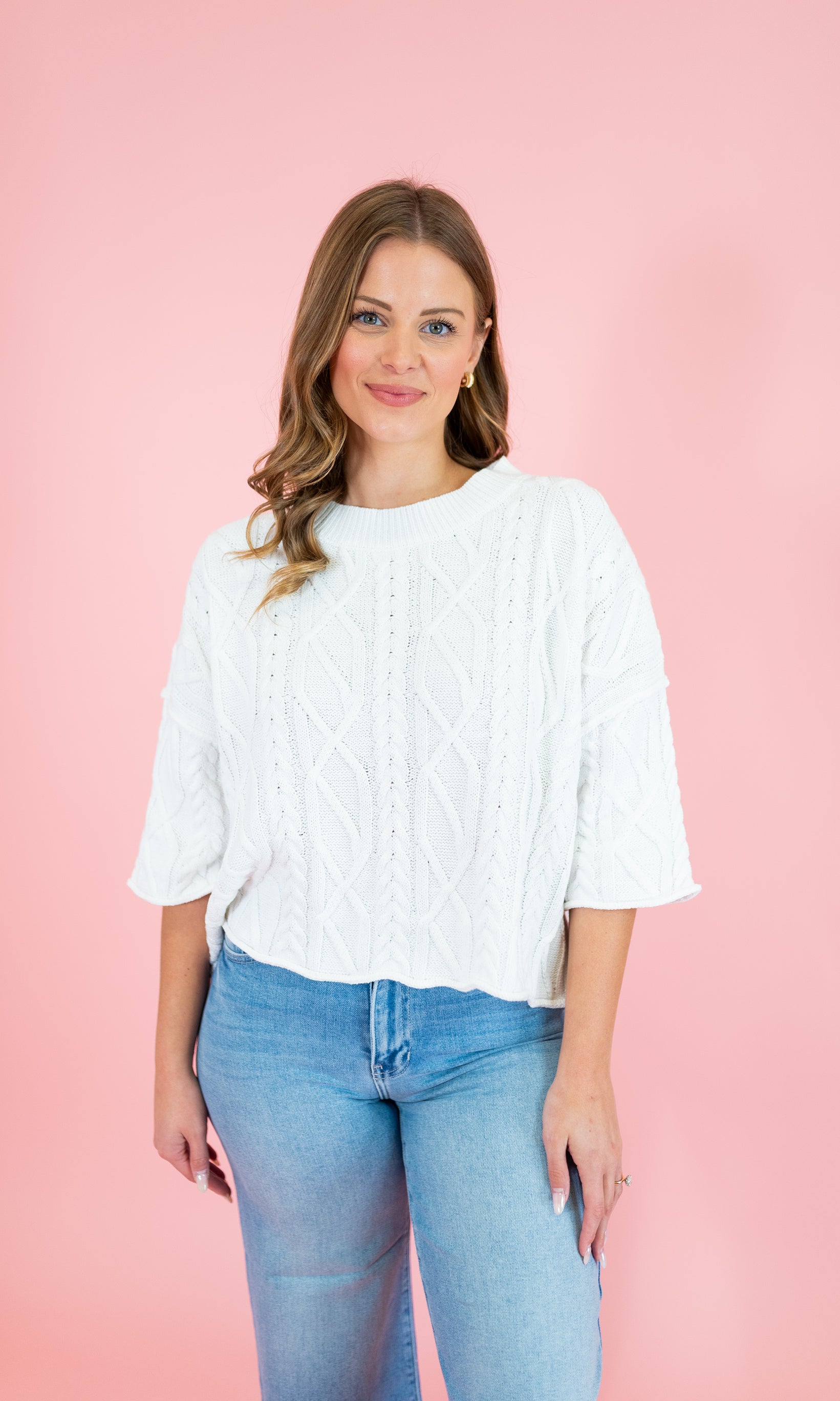 Solid 3/4 Sleeve Pullover Knit Sweater - Obsession Boutique