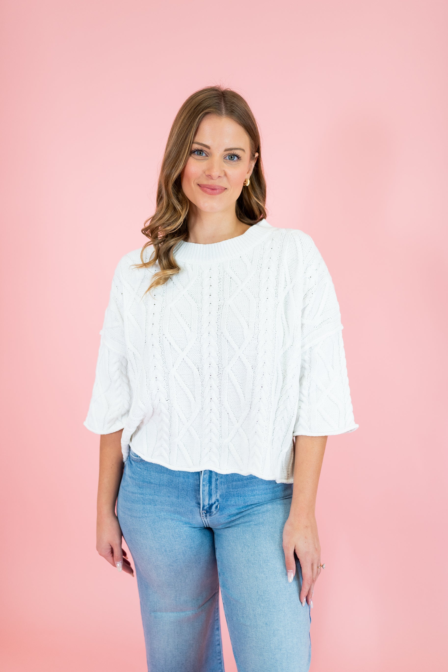 Solid 3/4 Sleeve Pullover Knit Sweater - Obsession Boutique