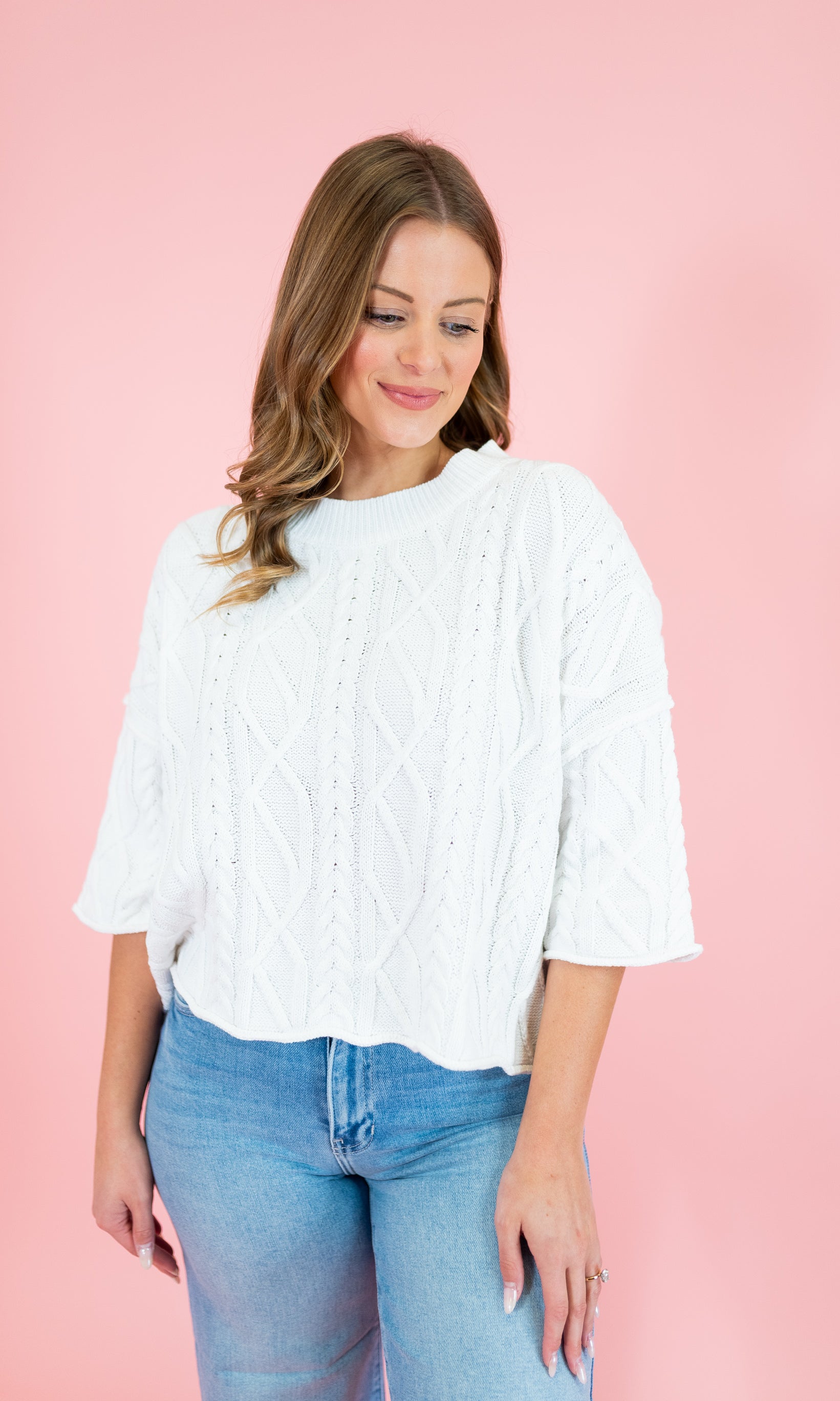 Solid 3/4 Sleeve Pullover Knit Sweater - Obsession Boutique