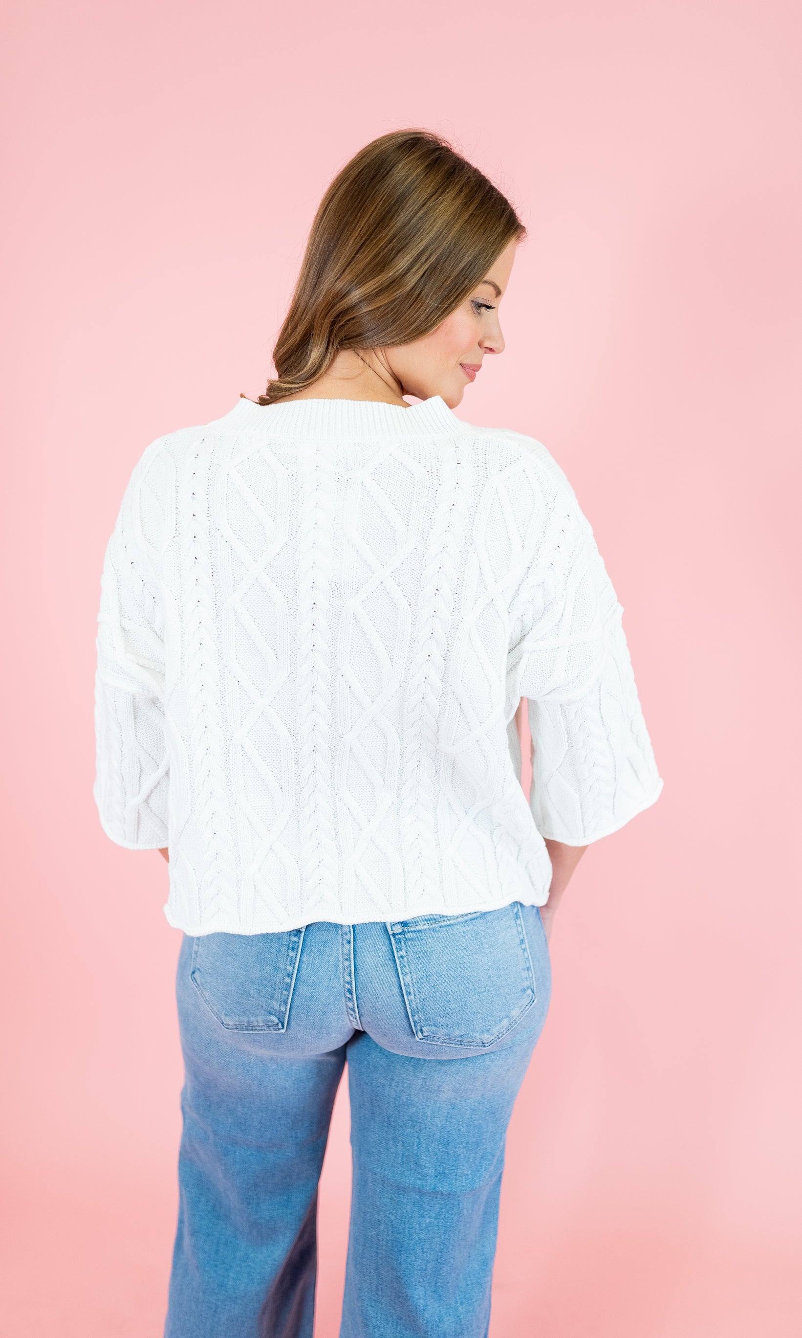 Solid 3/4 Sleeve Pullover Knit Sweater - Obsession Boutique