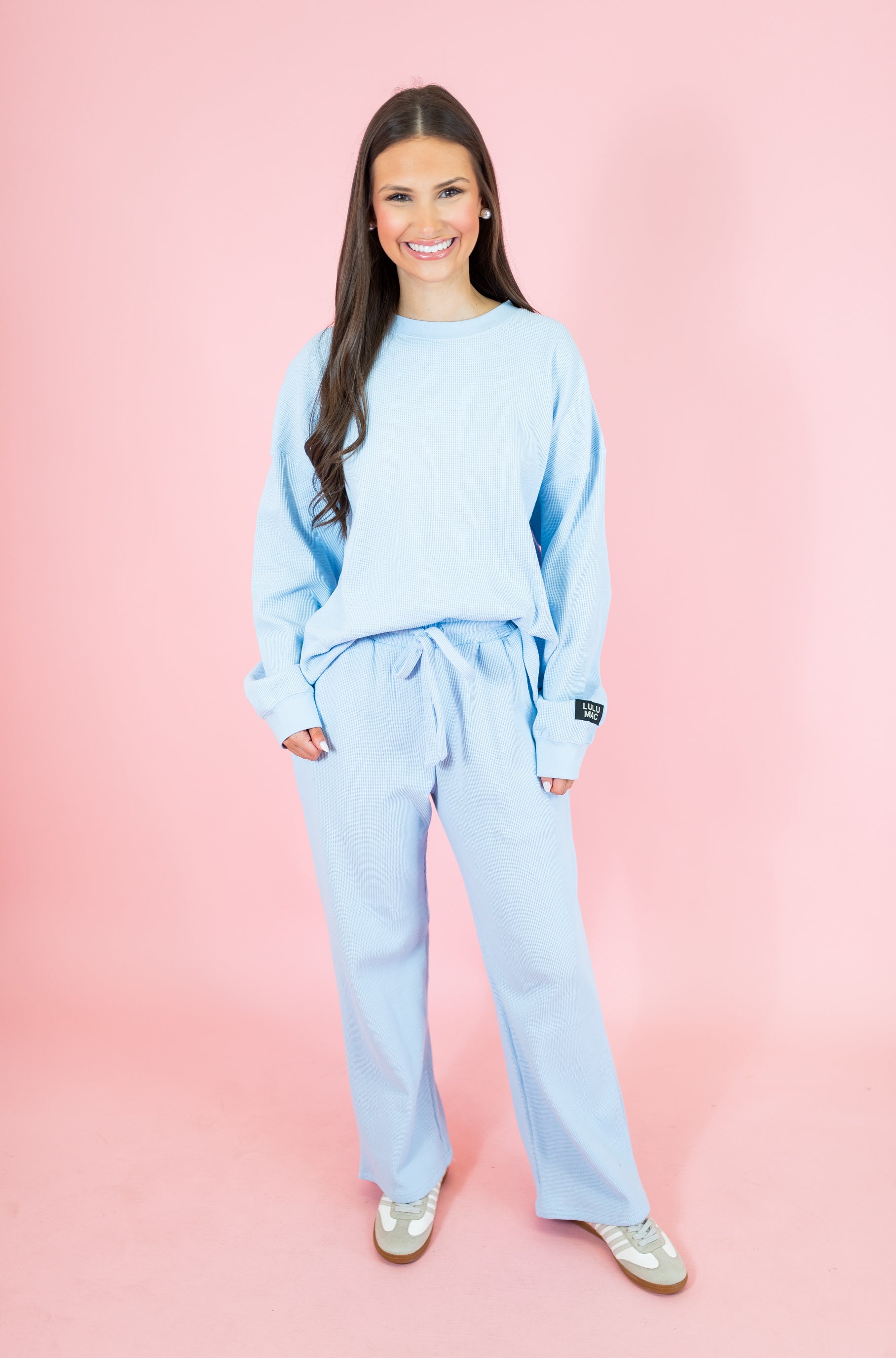 Lulu Mac: Waffle Pants - Light Blue - Obsession Boutique