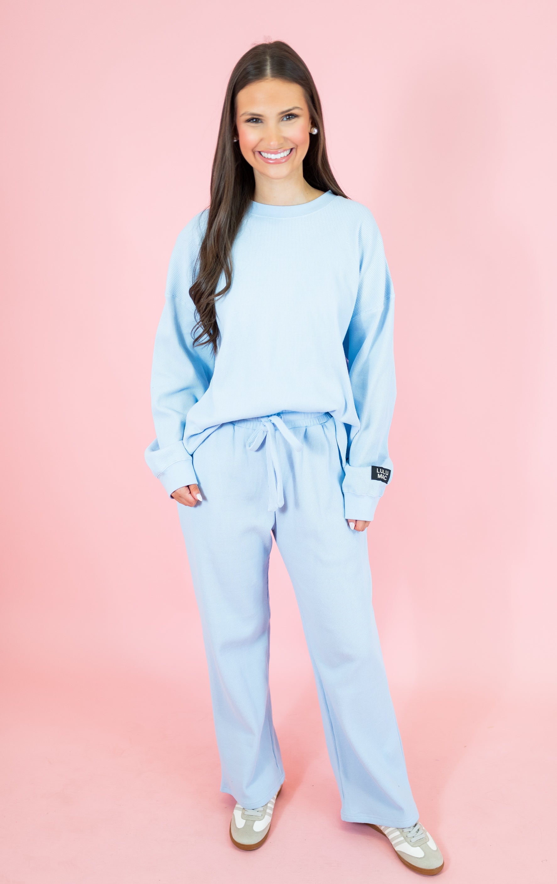 Lulu Mac: Waffle Pants - Light Blue - Obsession Boutique