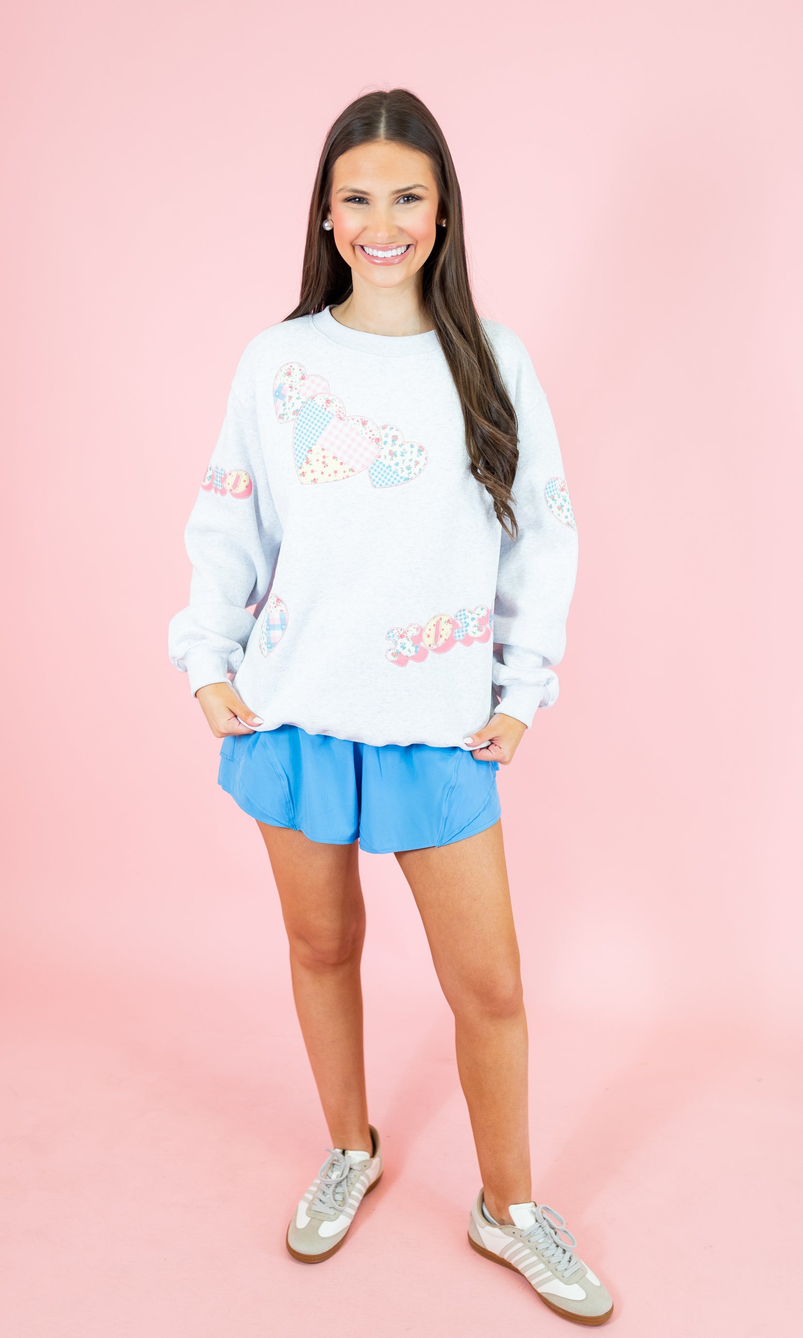 Heart Xoxo Patchwork Embroidery Sweatshirt - Obsession Boutique