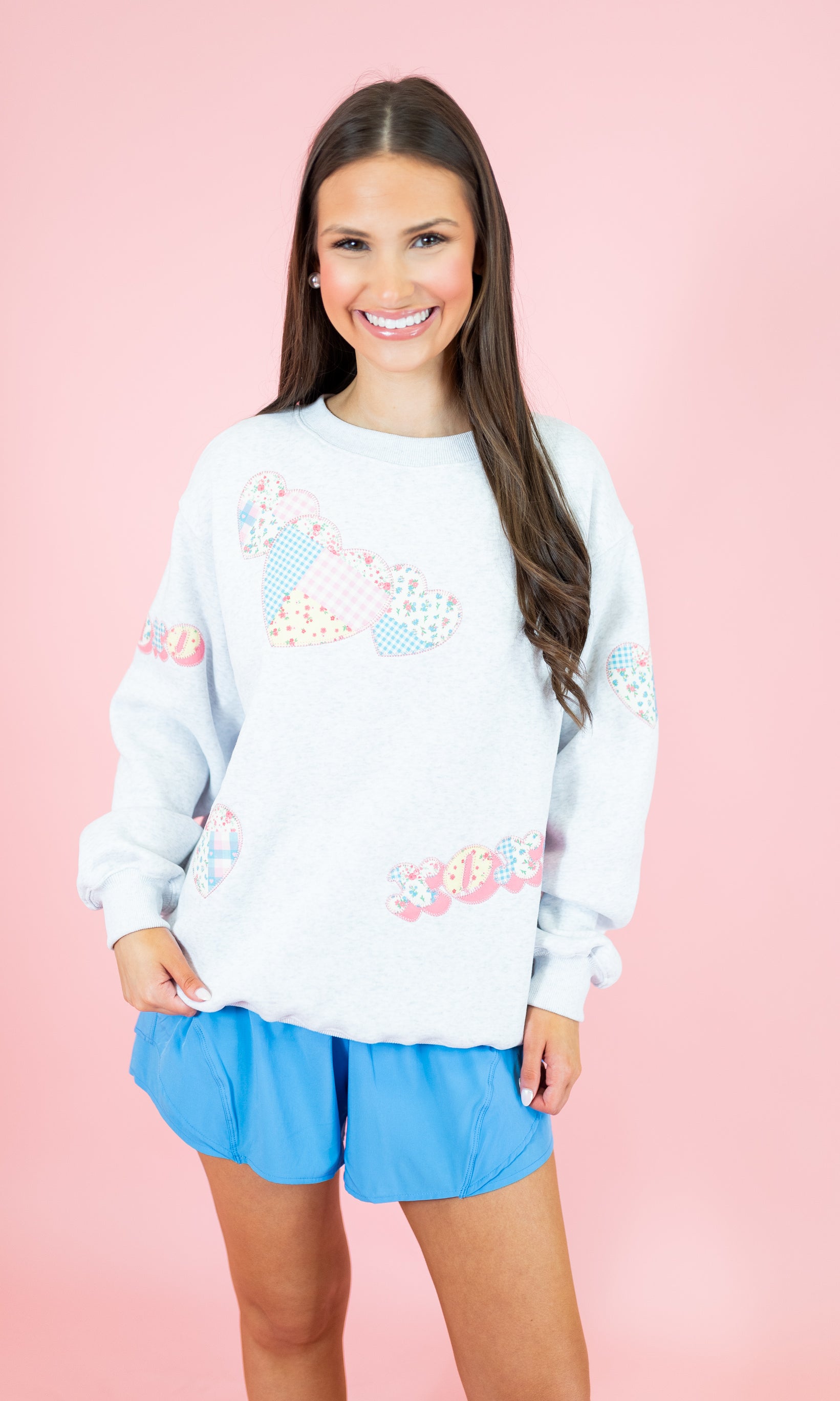 Heart Xoxo Patchwork Embroidery Sweatshirt - Obsession Boutique
