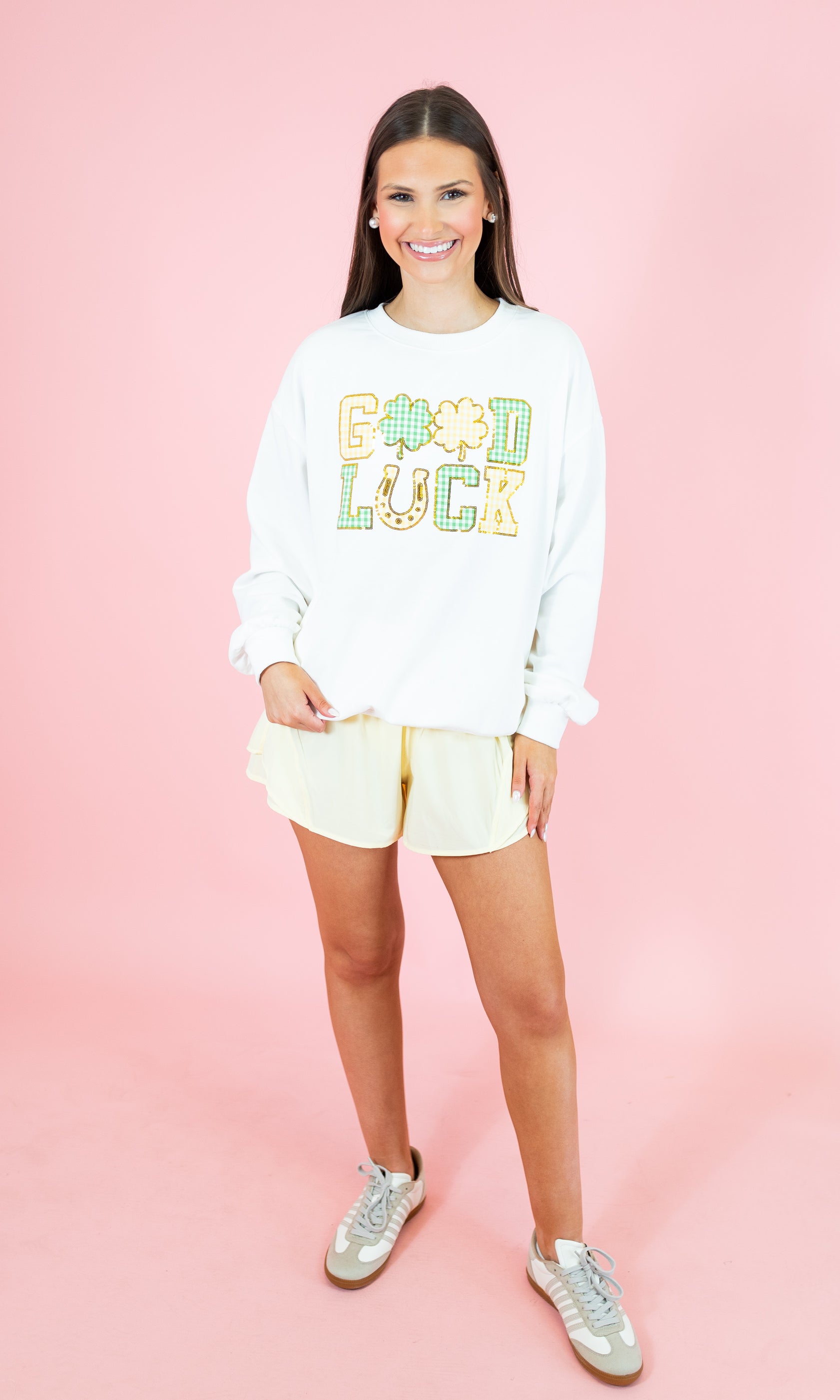 Good Luck Gingham Patch Sweatshirt - Obsession Boutique