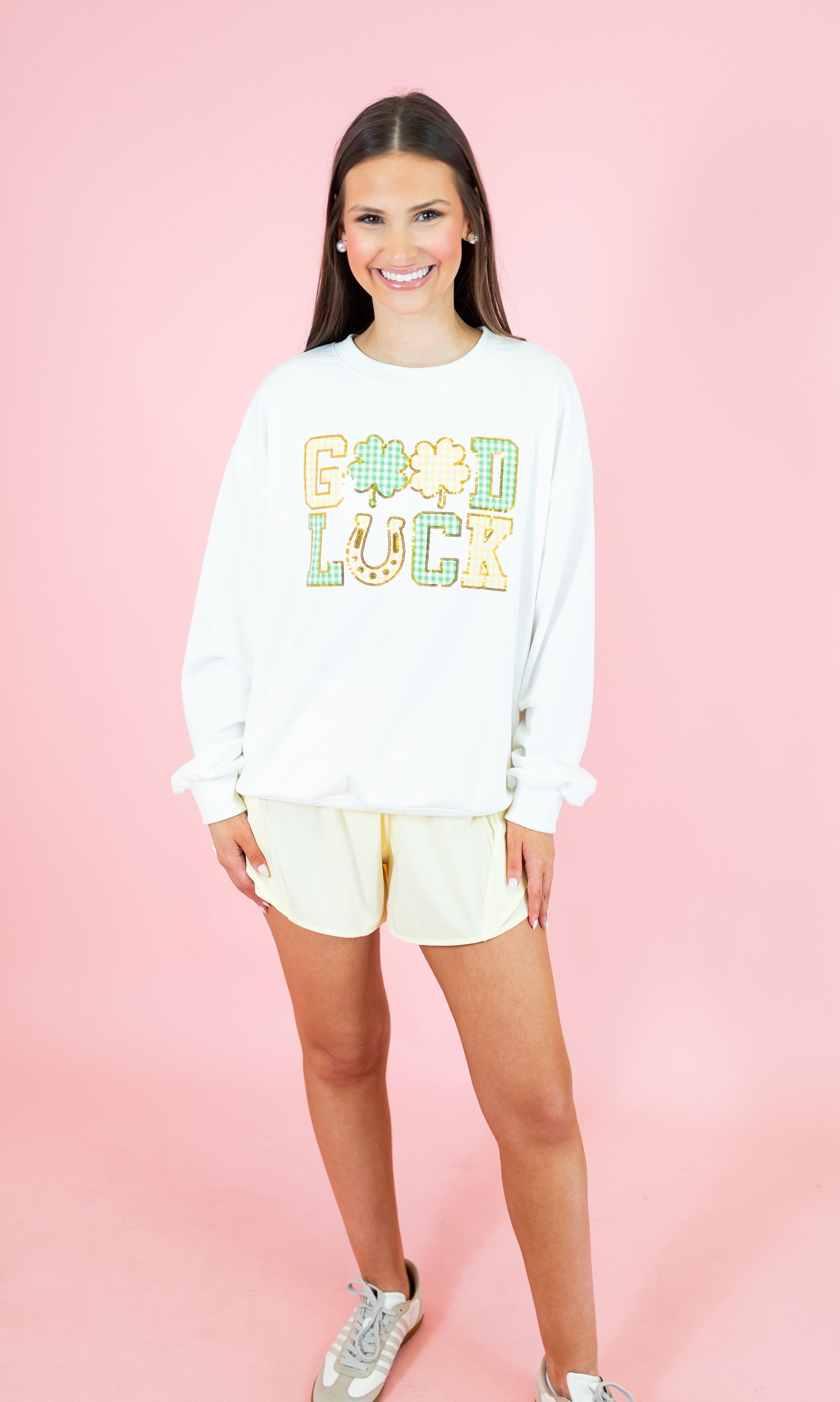 Good Luck Gingham Patch Sweatshirt - Obsession Boutique