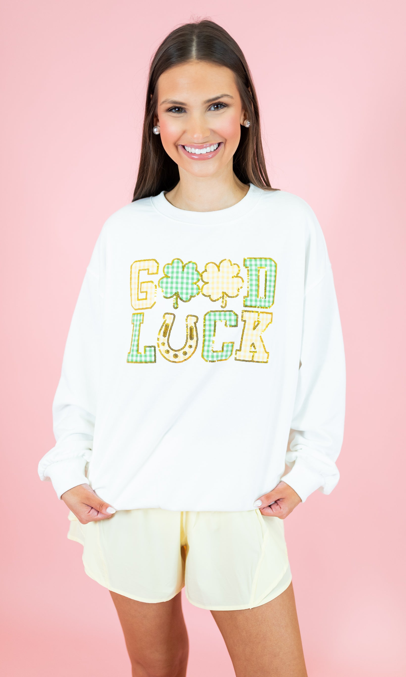 Good Luck Gingham Patch Sweatshirt - Obsession Boutique