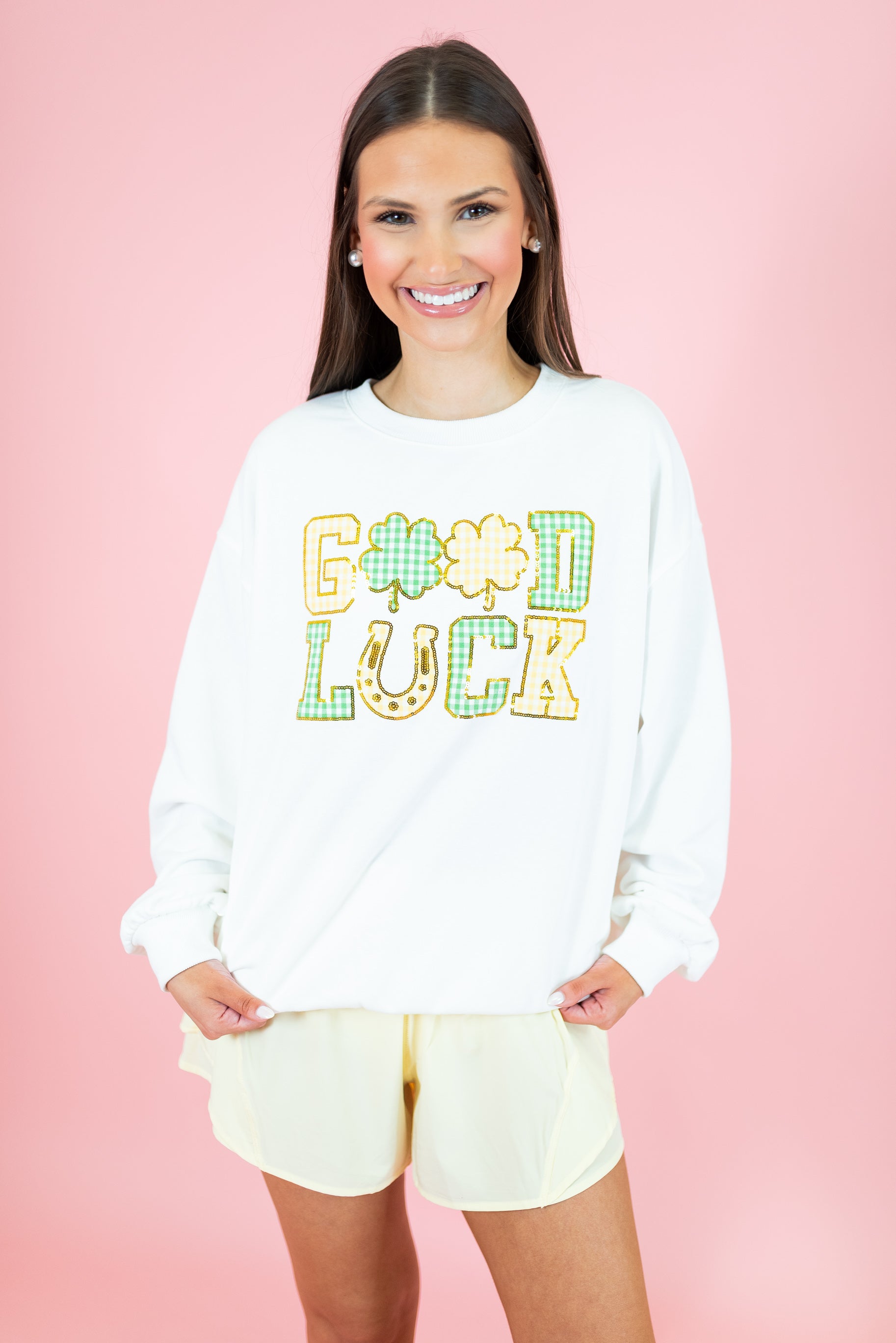 Good Luck Gingham Patch Sweatshirt - Obsession Boutique