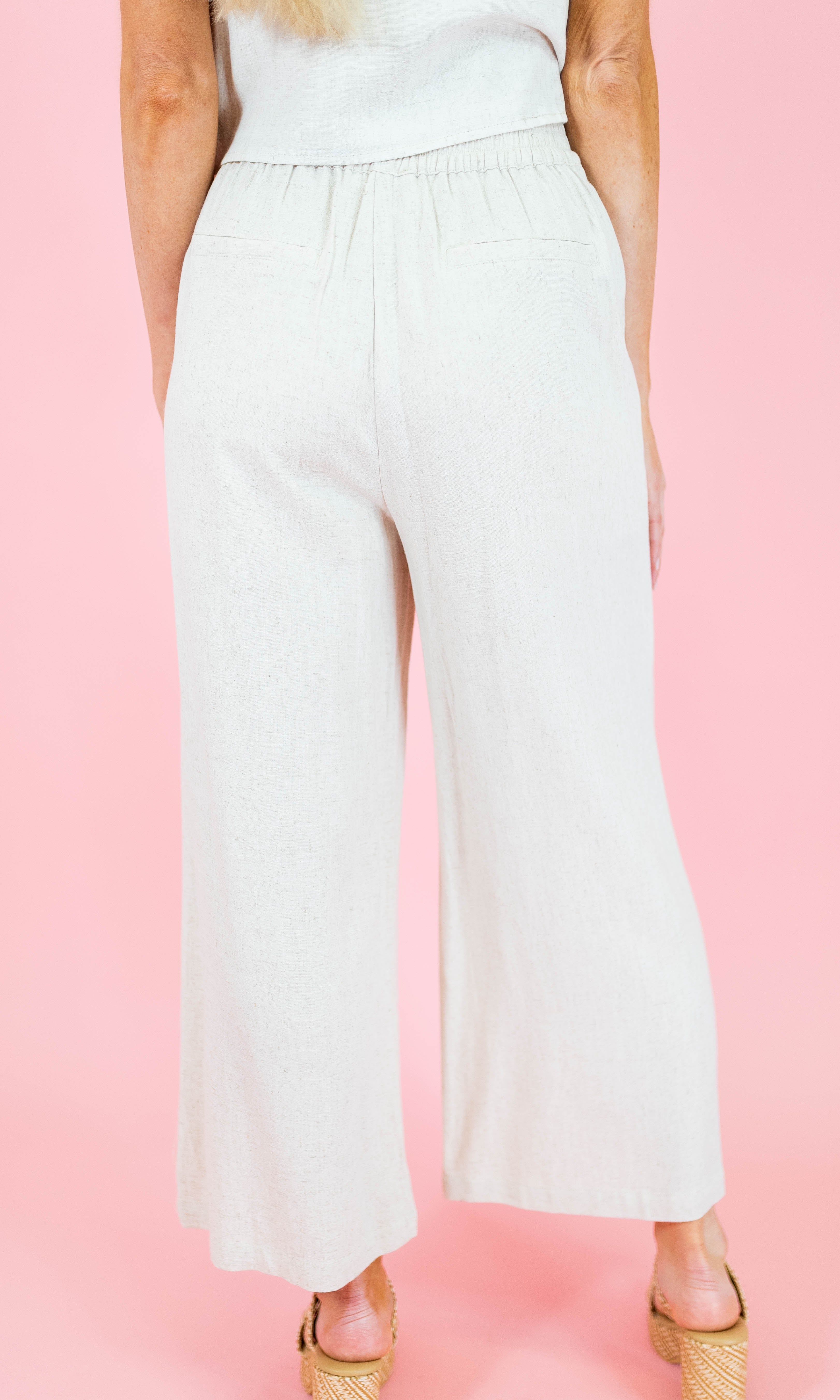 Oatmeal Linen Patch Pocket Pants - Obsession Boutique