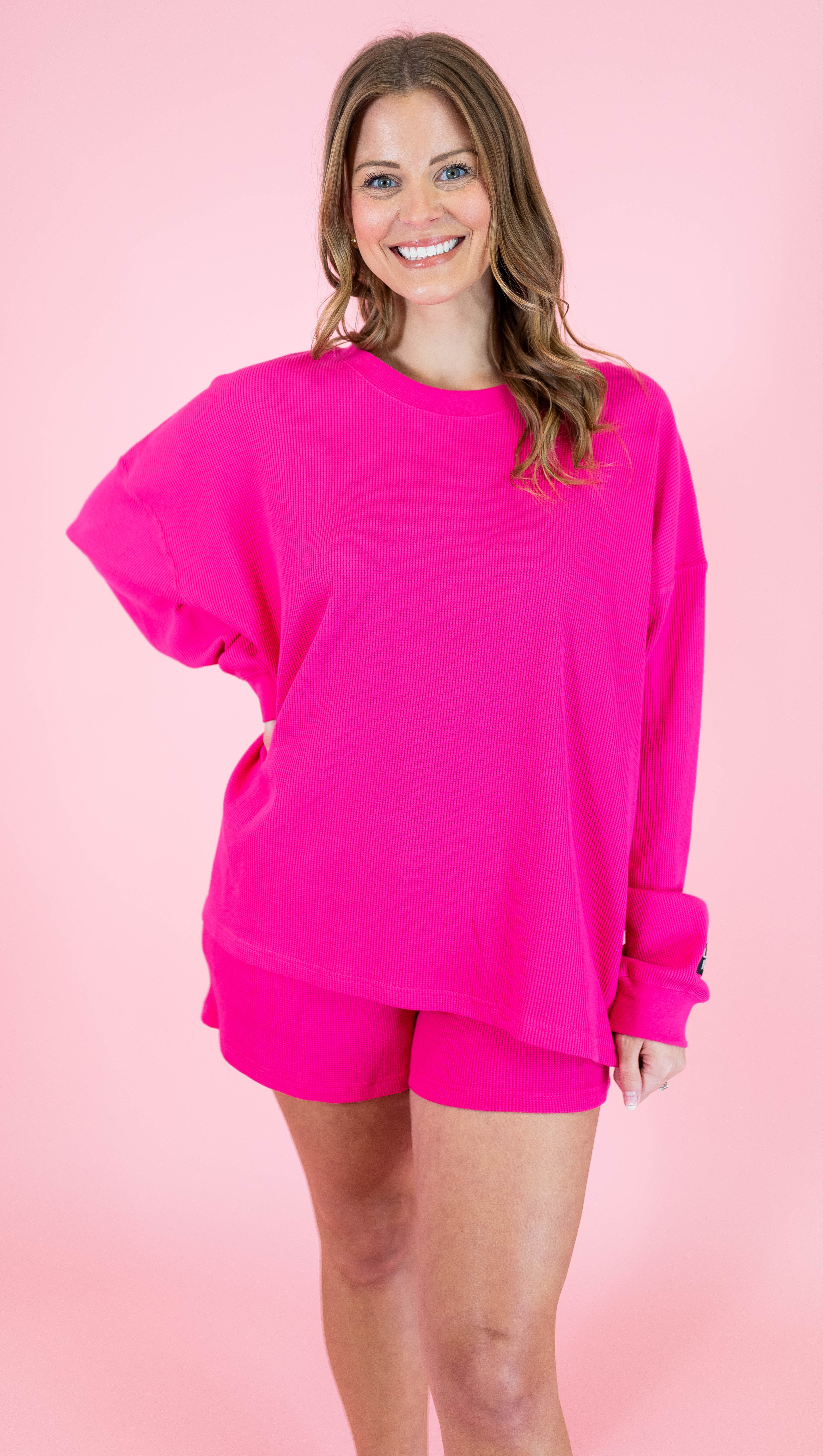 Lulu Mac: Waffle Top - Hot Pink - Obsession Boutique