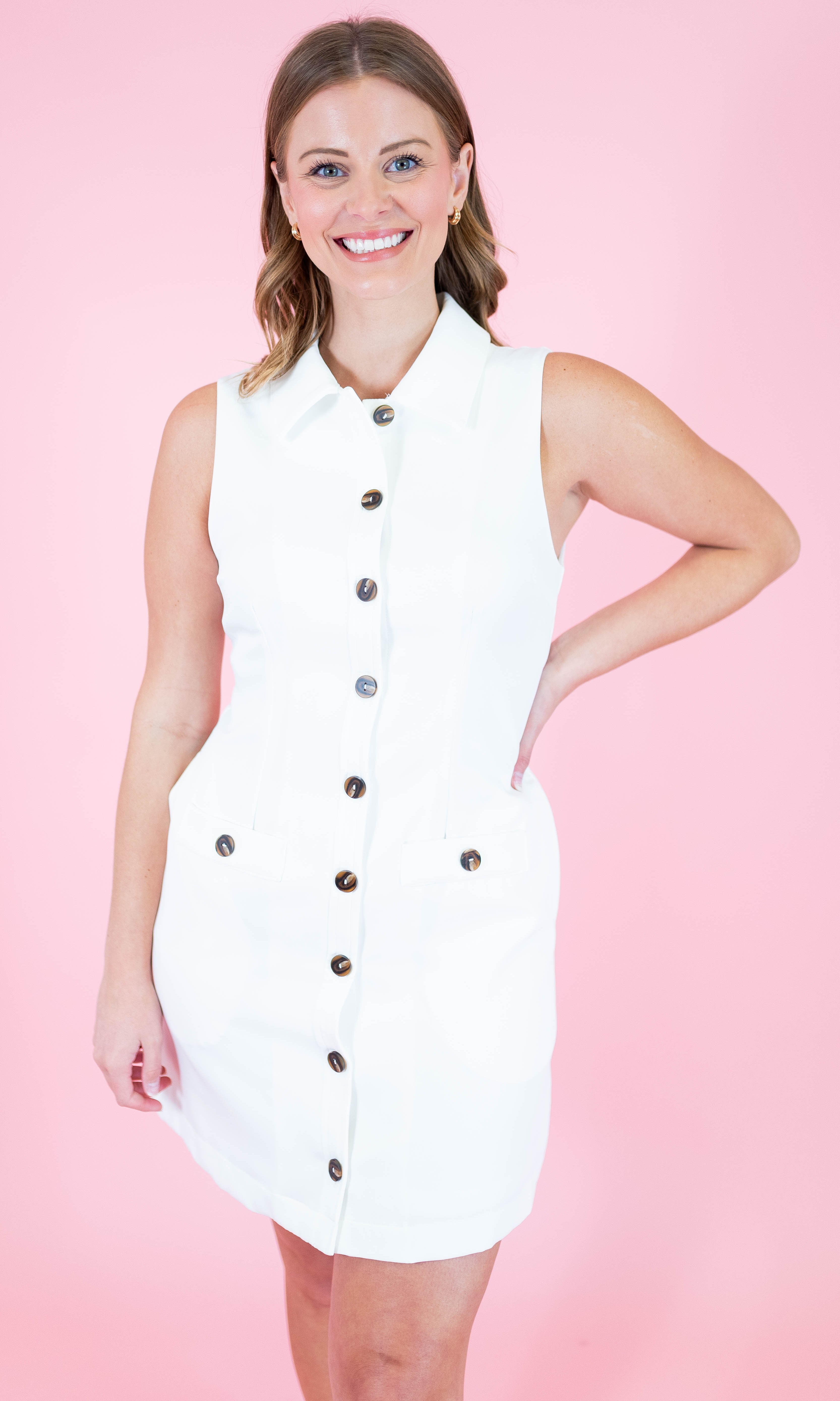 Solid Sleeveless Button Up Dress - Obsession Boutique