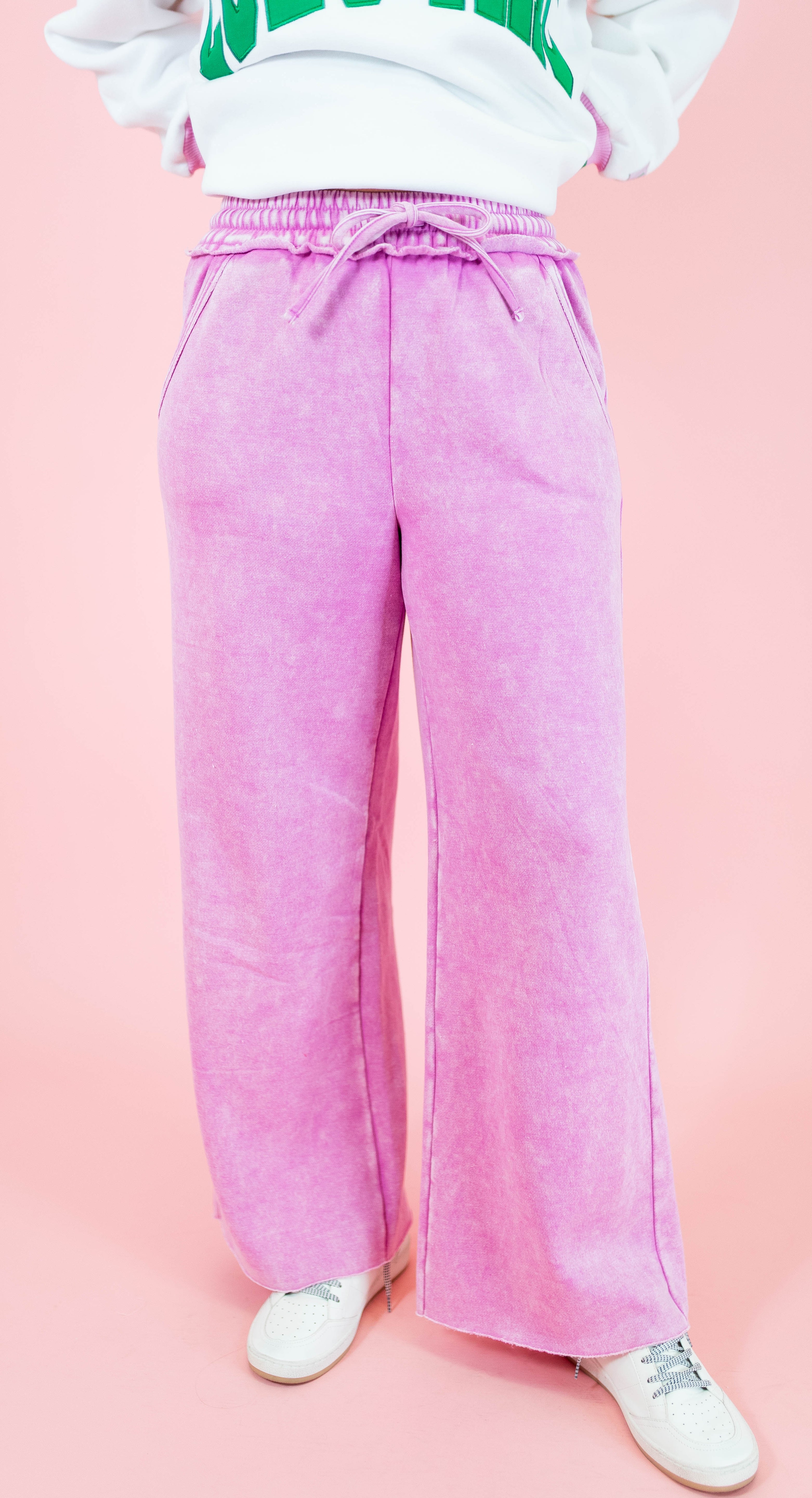 Acid Wash Fleece Palazzo Sweatpants - Obsession Boutique