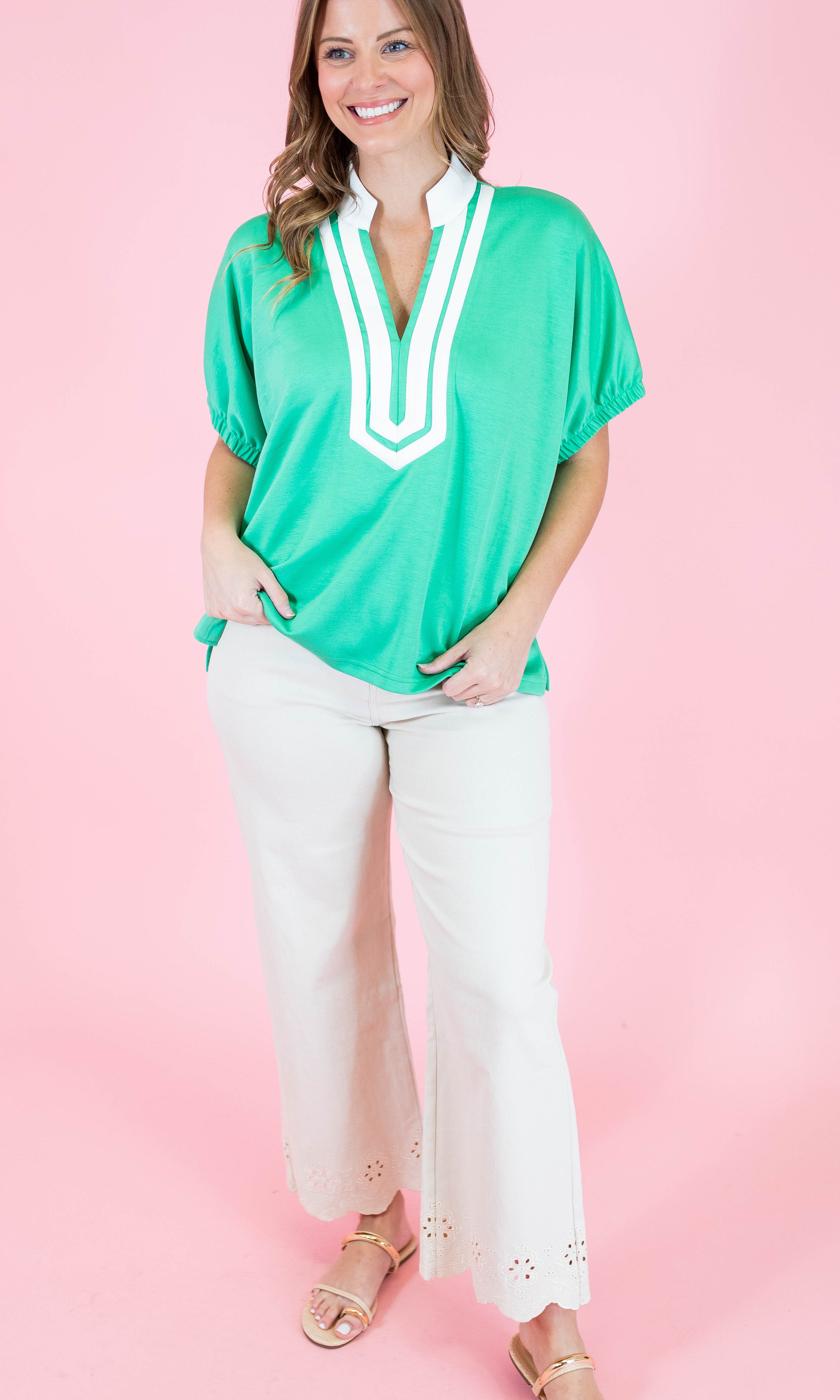 Scallop Eyelet Ankle Length Pants - Obsession Boutique