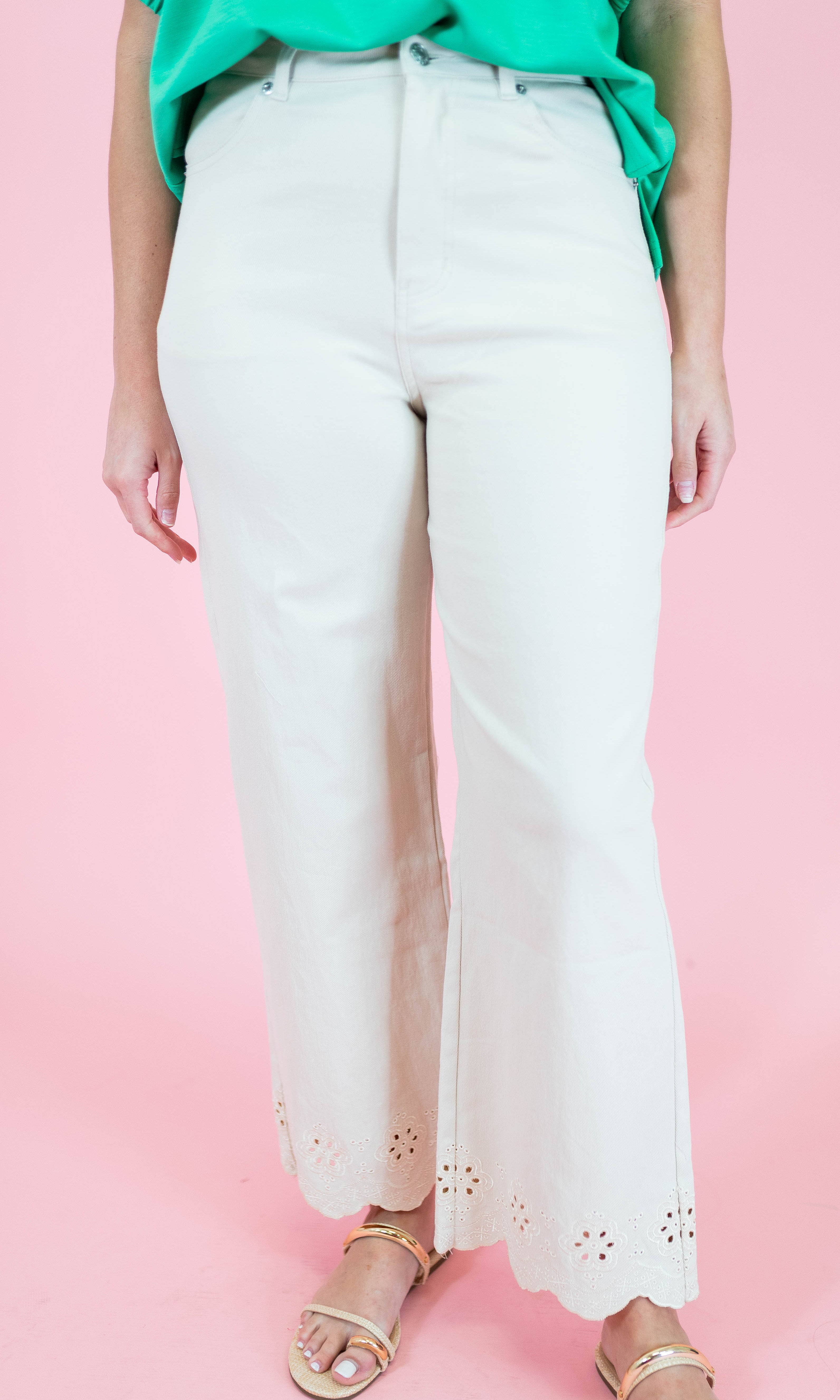 Scallop Eyelet Ankle Length Pants - Obsession Boutique
