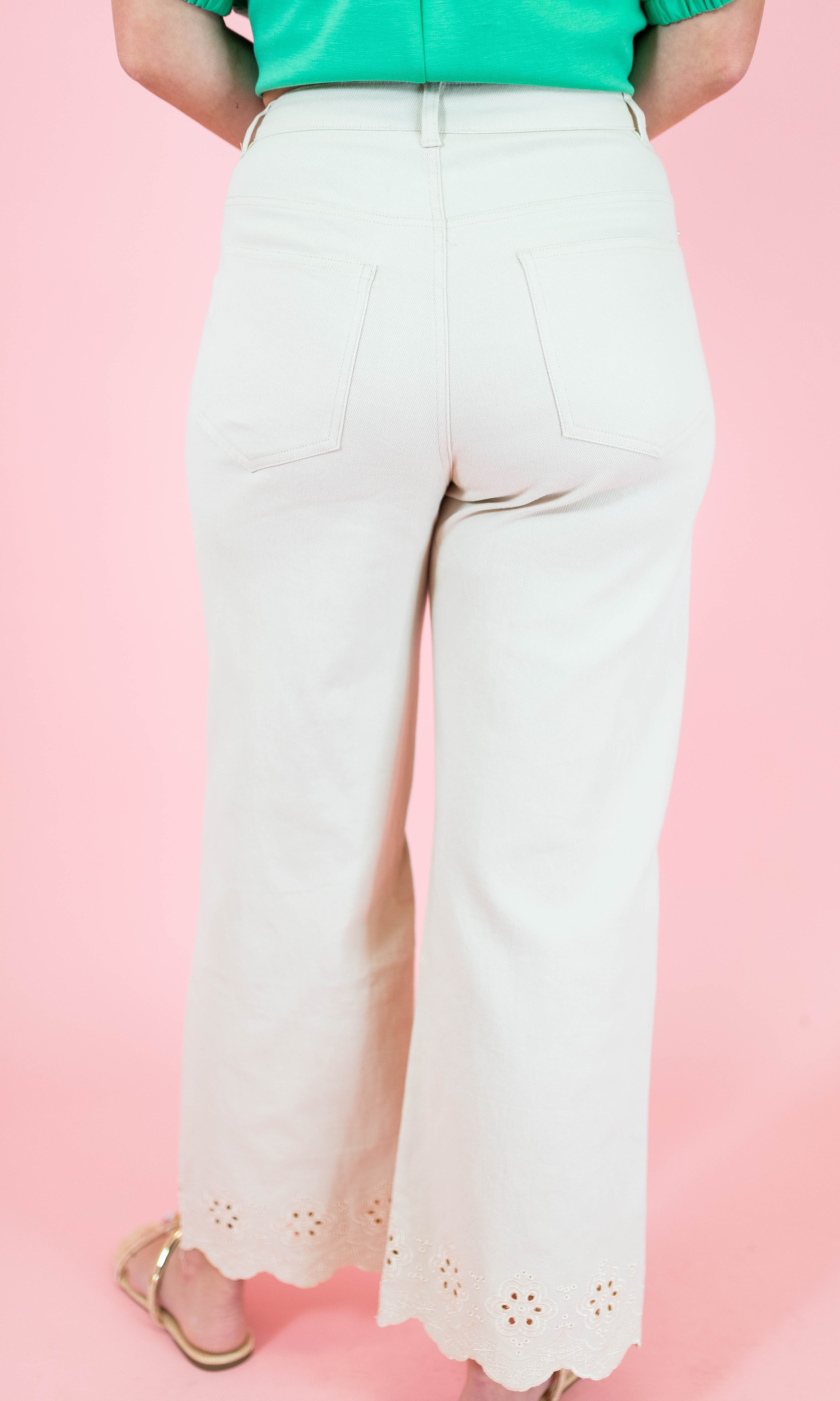 Scallop Eyelet Ankle Length Pants - Obsession Boutique