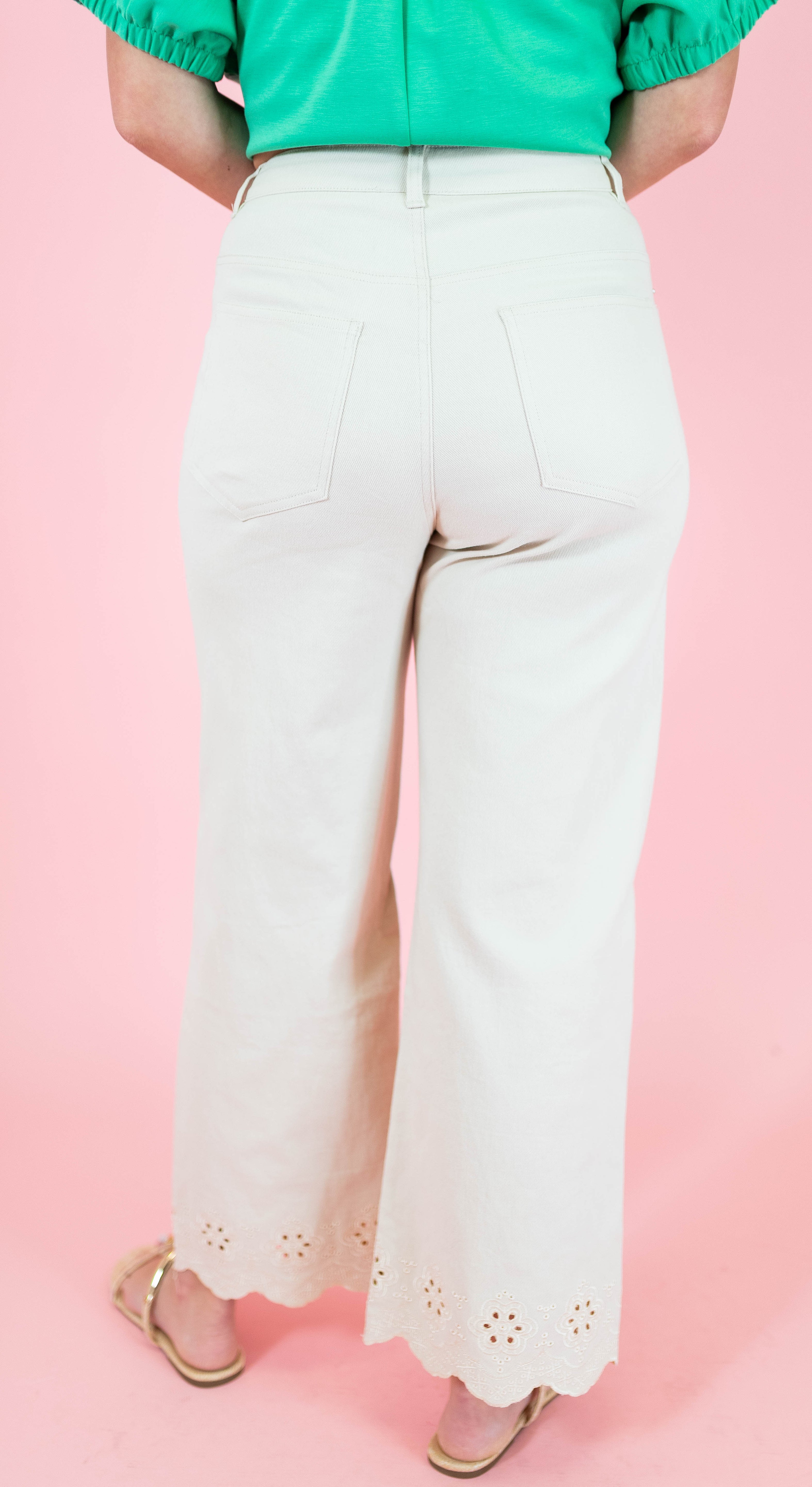 Scallop Eyelet Ankle Length Pants - Obsession Boutique
