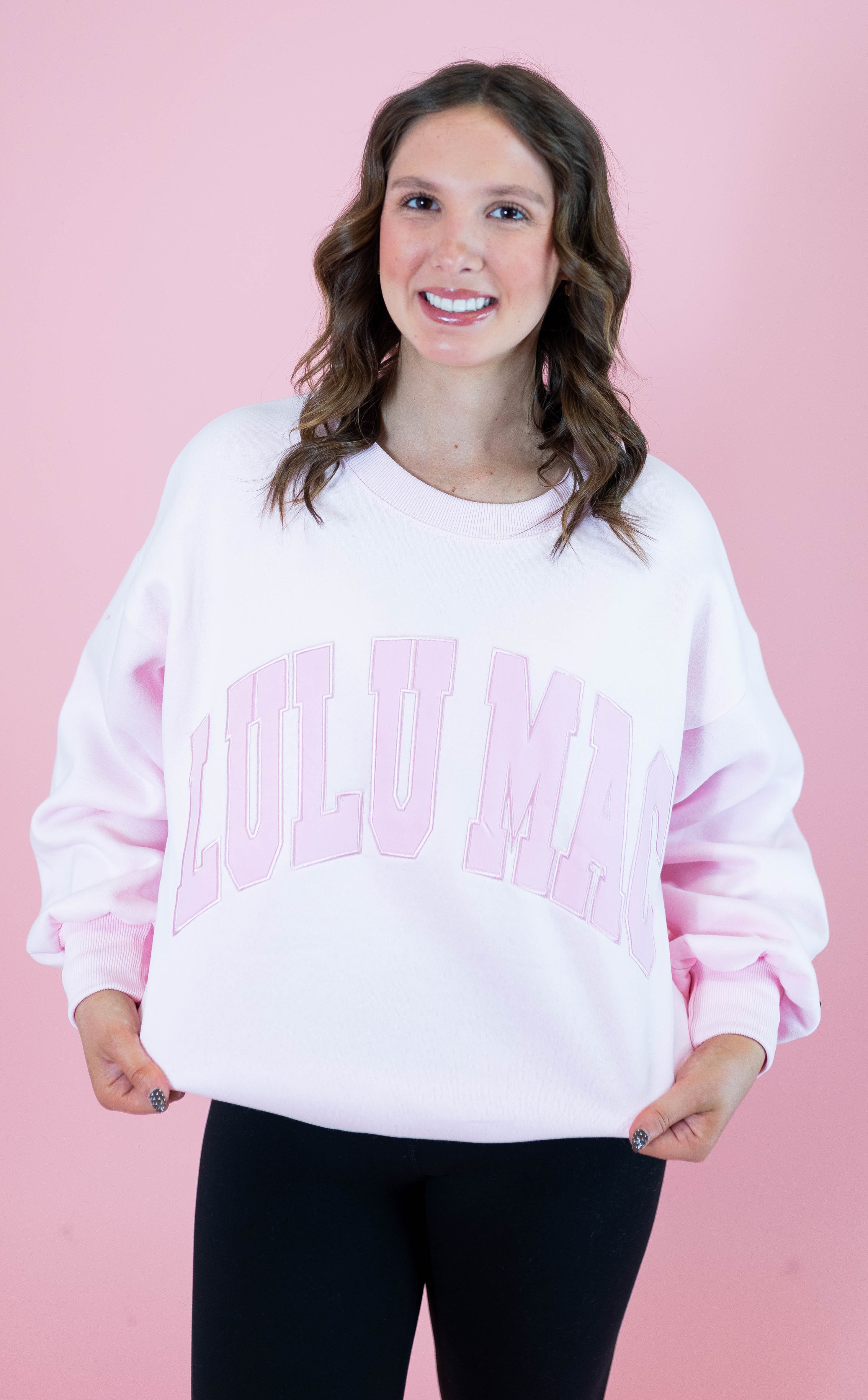 Lulu Mac: Mono Pink Embroidered Sweatshirt - Obsession Boutique