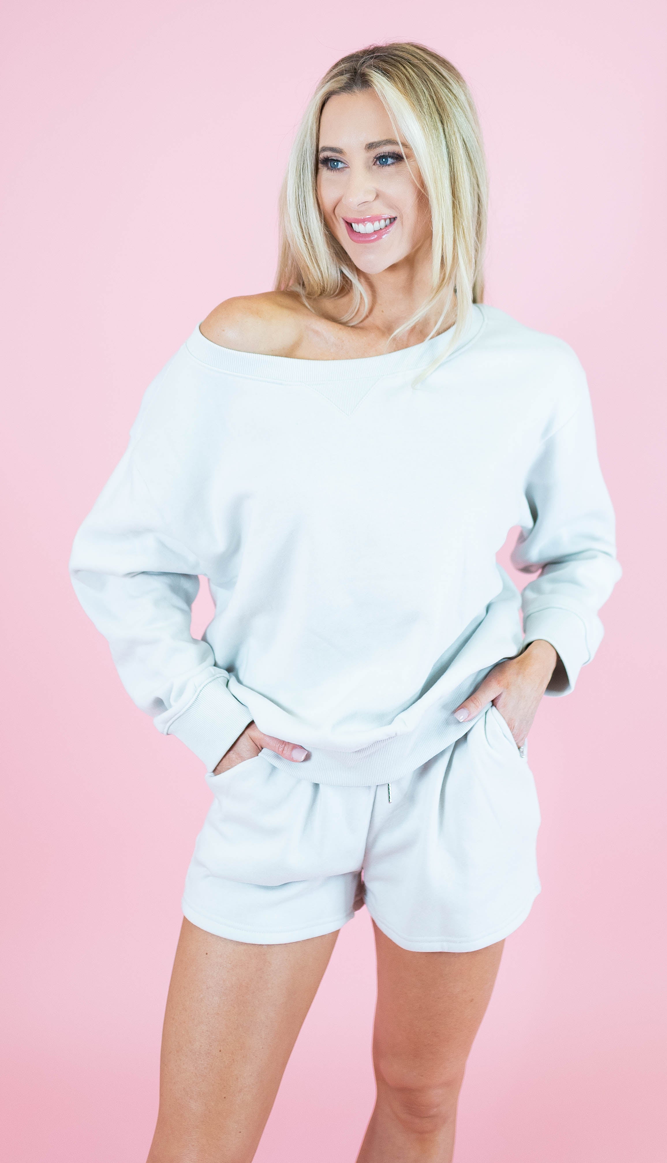 Zenana Fleece Boat Neck Sweatshirt & Shorts Set - Obsession Boutique